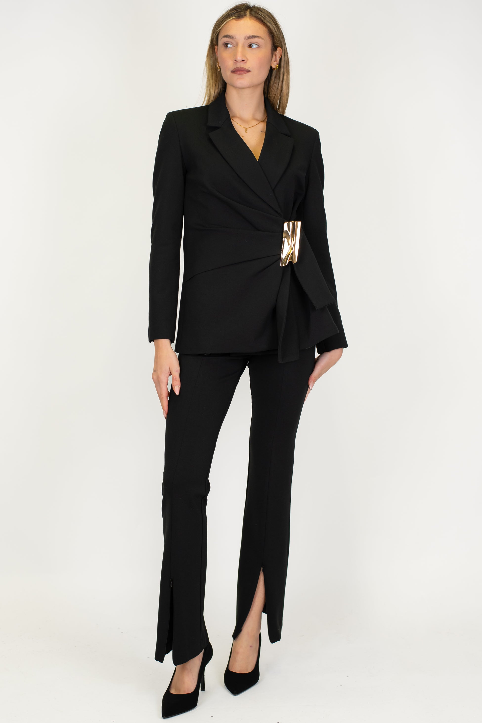 Haveone - Pantalone slim in punto milano con spacchetti