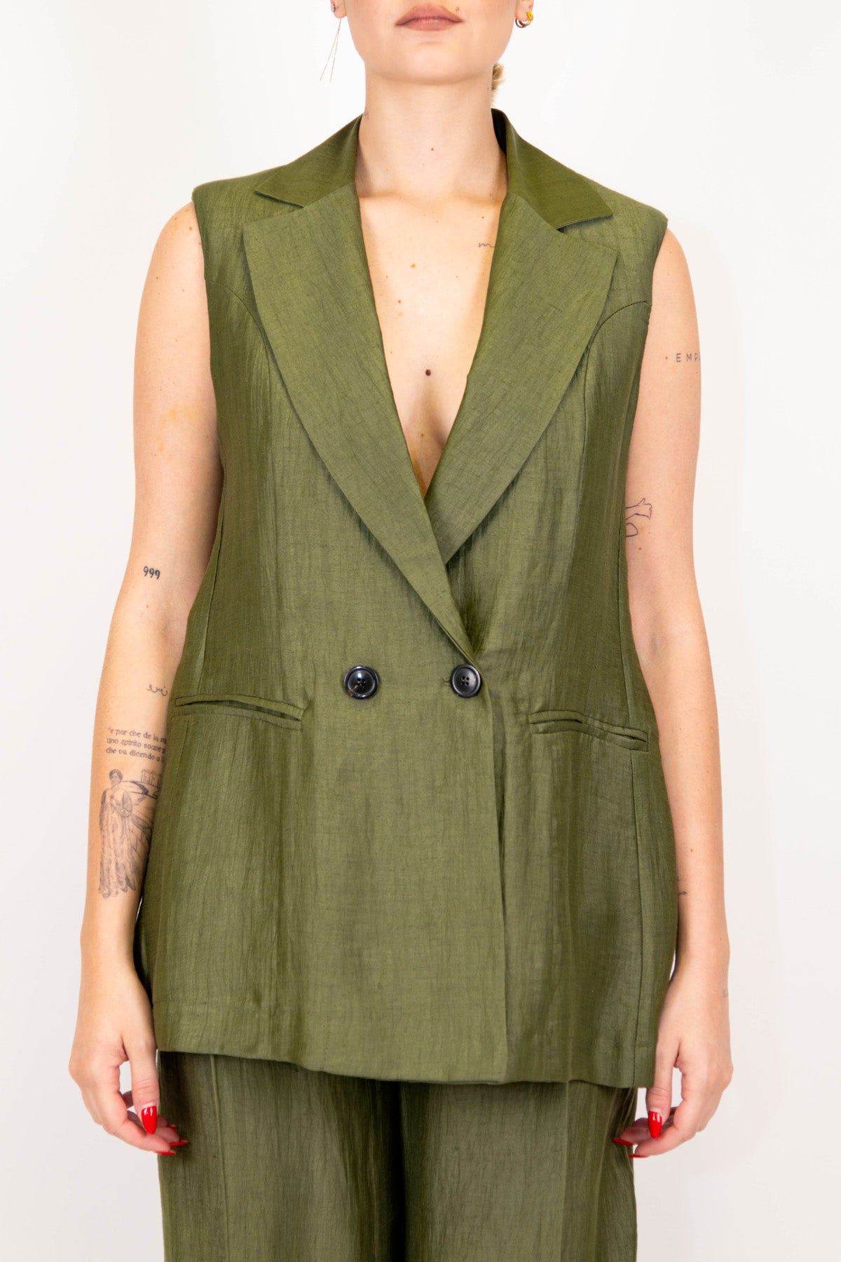 Maryley - Maxi gilet doppiopetto in misto lino