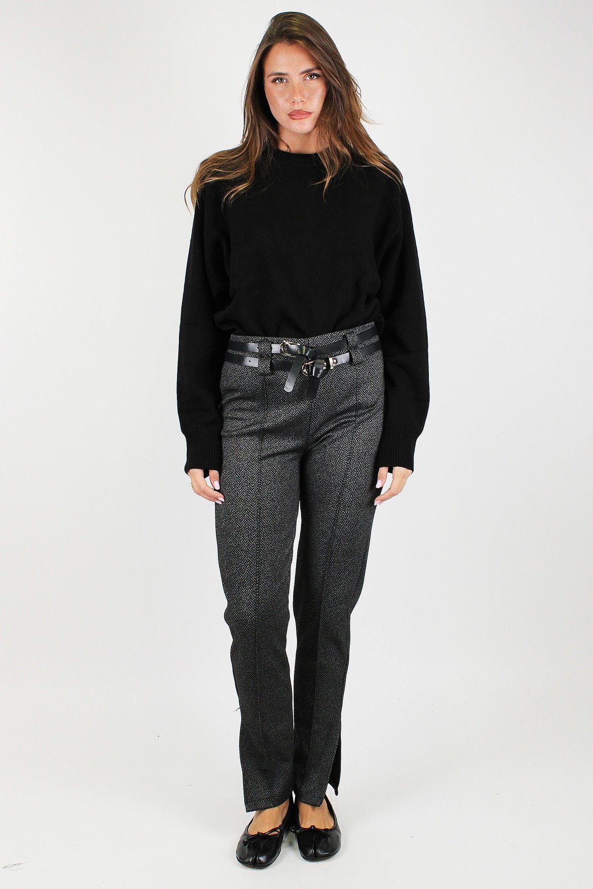 Haveone - Panta-leggings fantasia spigata con spacchetto sulle caviglie