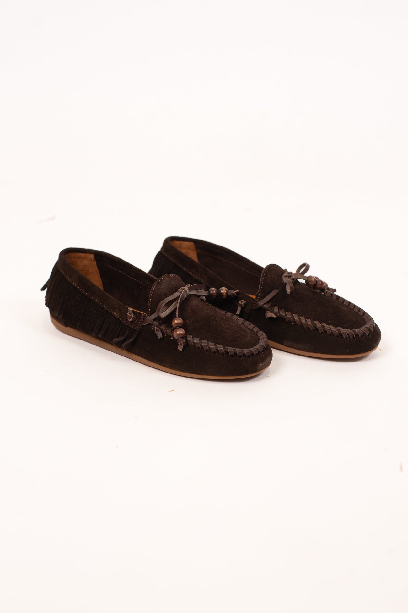 Ovyé - Mocassino in camoscio con frange laterali e laccio