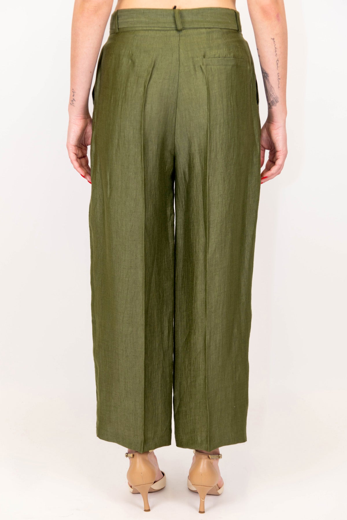 Maryley - Pantalone regular in misto lino con pinces e cintura in tessuto