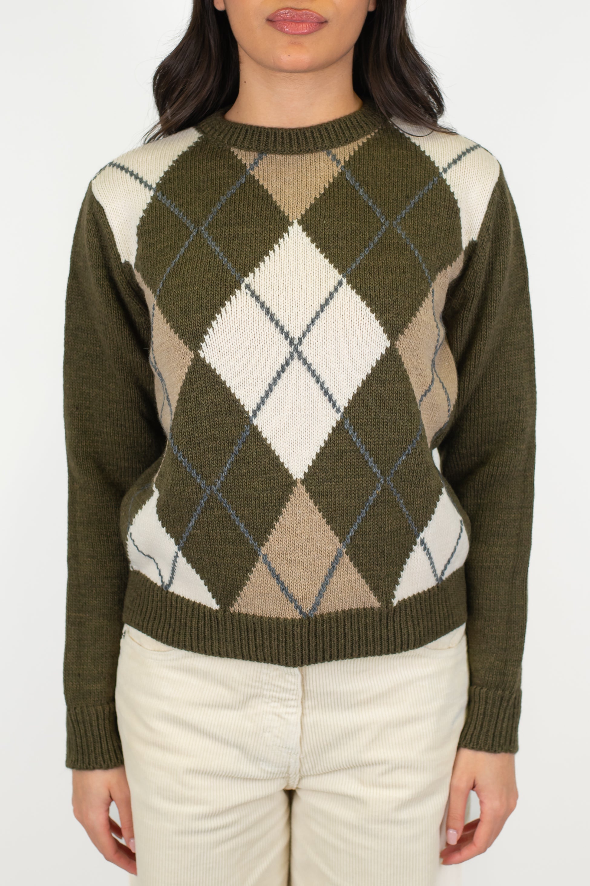 Tensione in - Maglia girocollo fantasia rombi a contrasto in misto lana