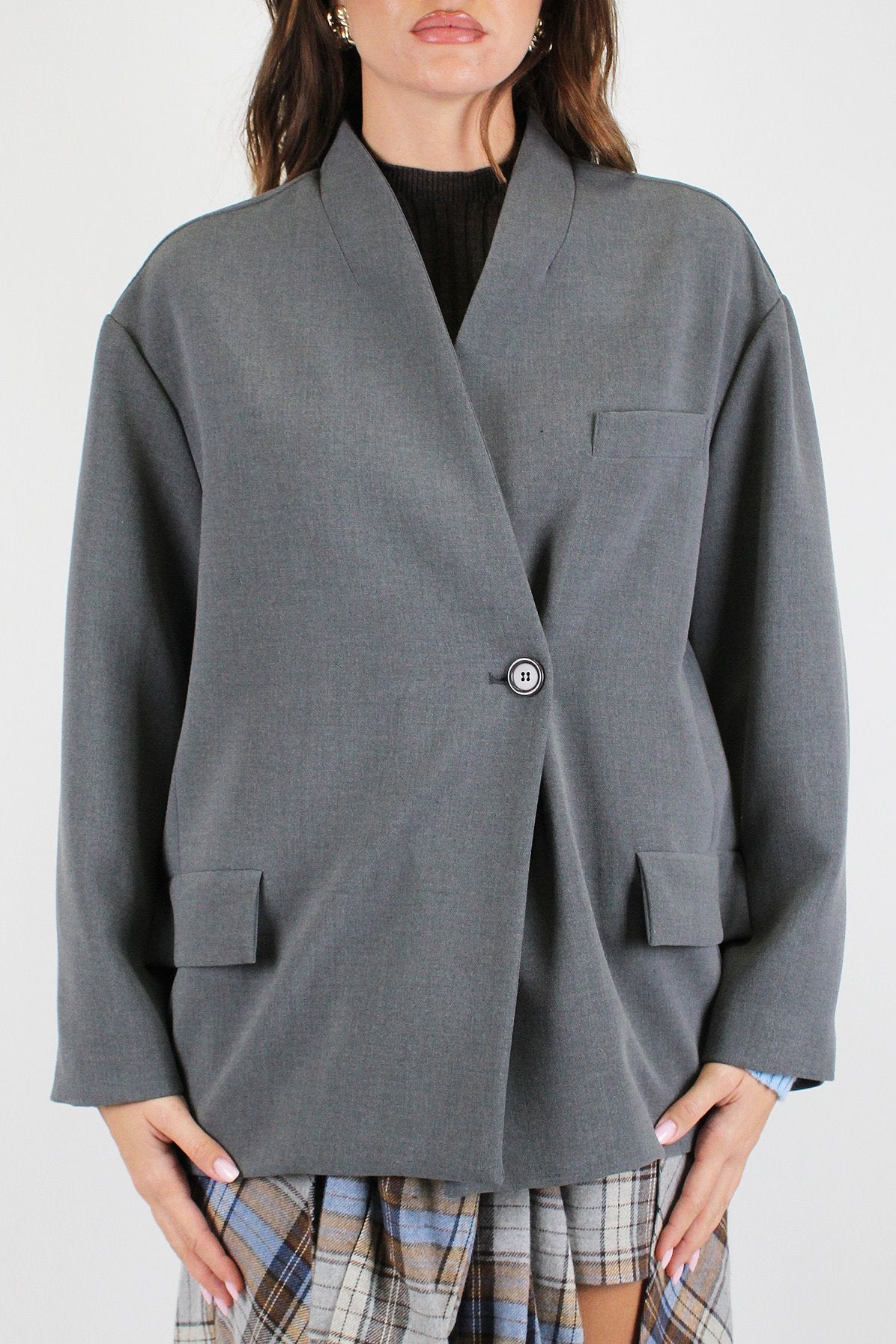 Dixie - Giacca senza collo con abbottonatura asimmetrica ed elastico sul retro