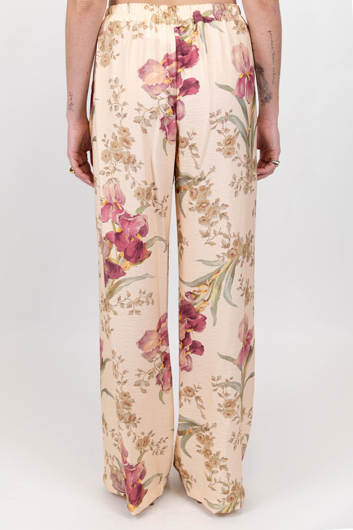 Dixie - Pantalone palazzo fantasia floreale con elastico in vita