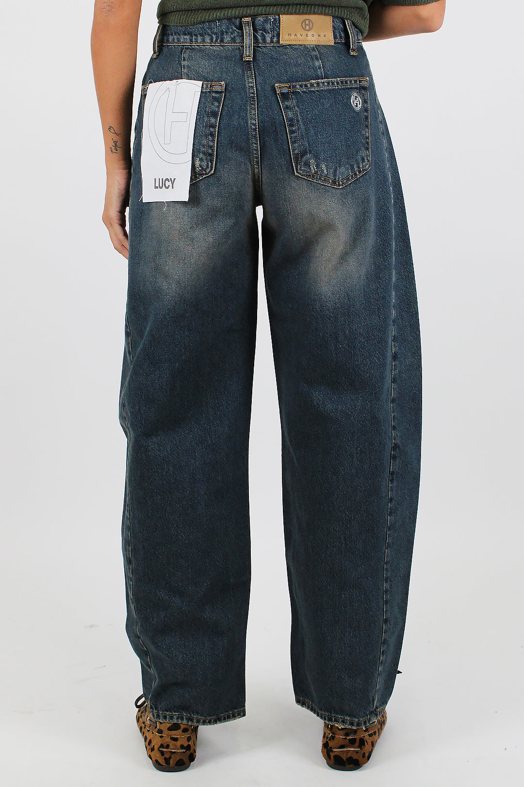 Haveone - Jeans balloon lavaggio scuro con rotture modello Lycy