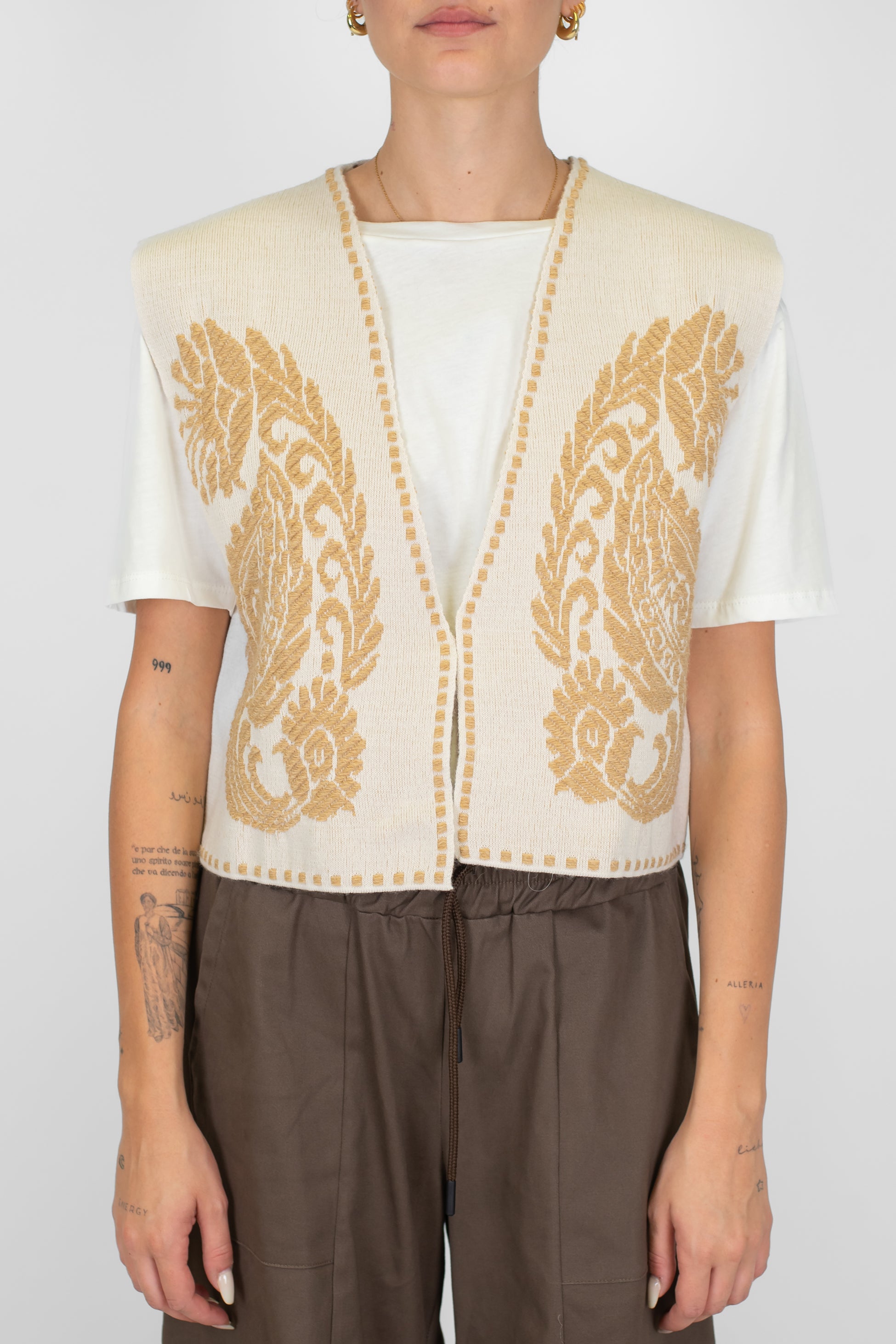 Haveone - Gilet con ricami a contrasto in misto lana