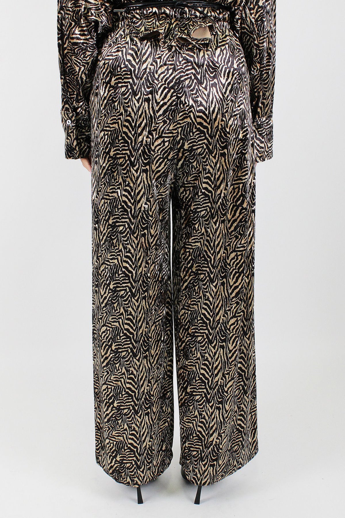 Maryley - Pantalone palazzo in velluto fantasia animalier con elastico in vita