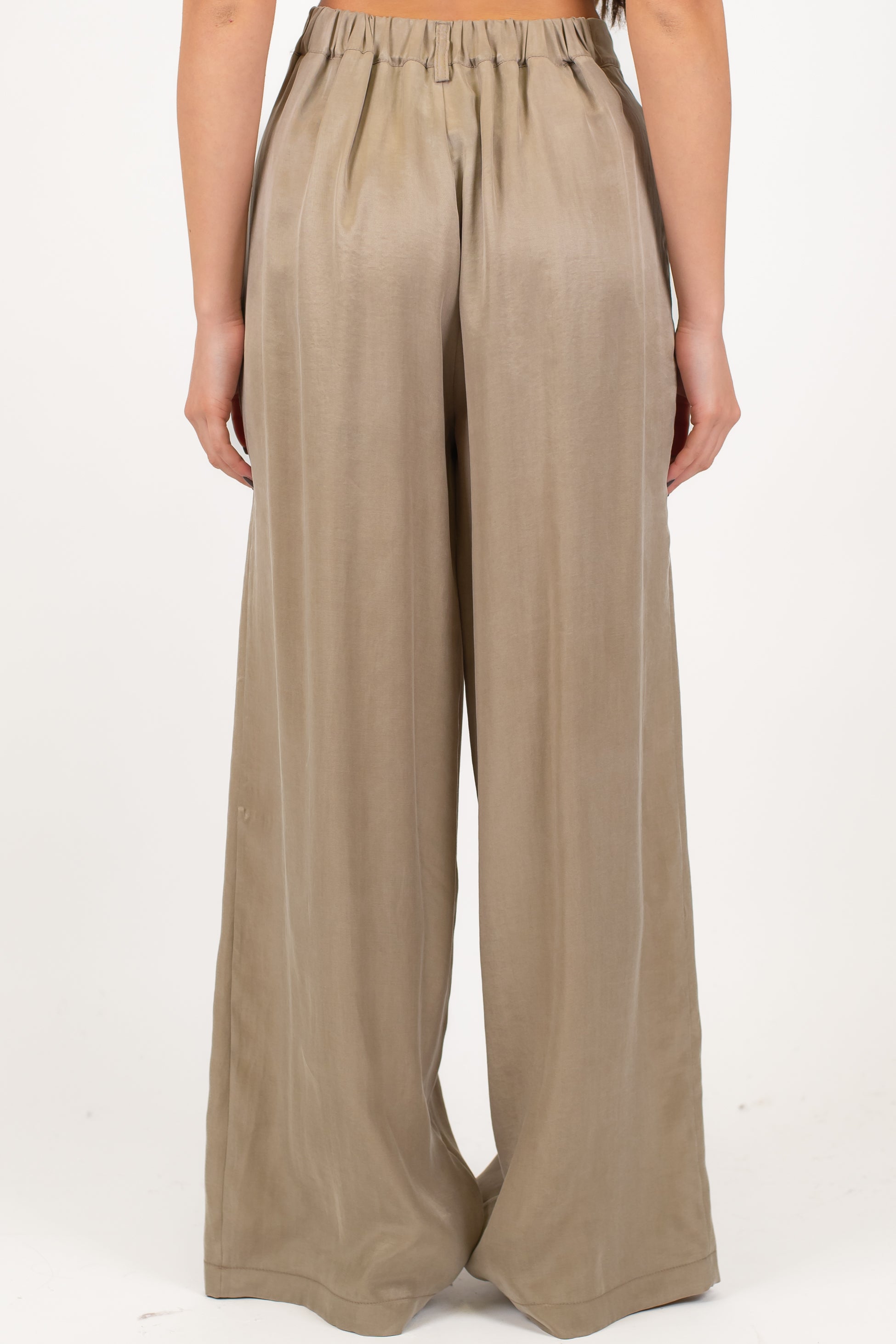 Tensione in - Pantalone palazzo in lyocell effetto seta con elastico sul retro