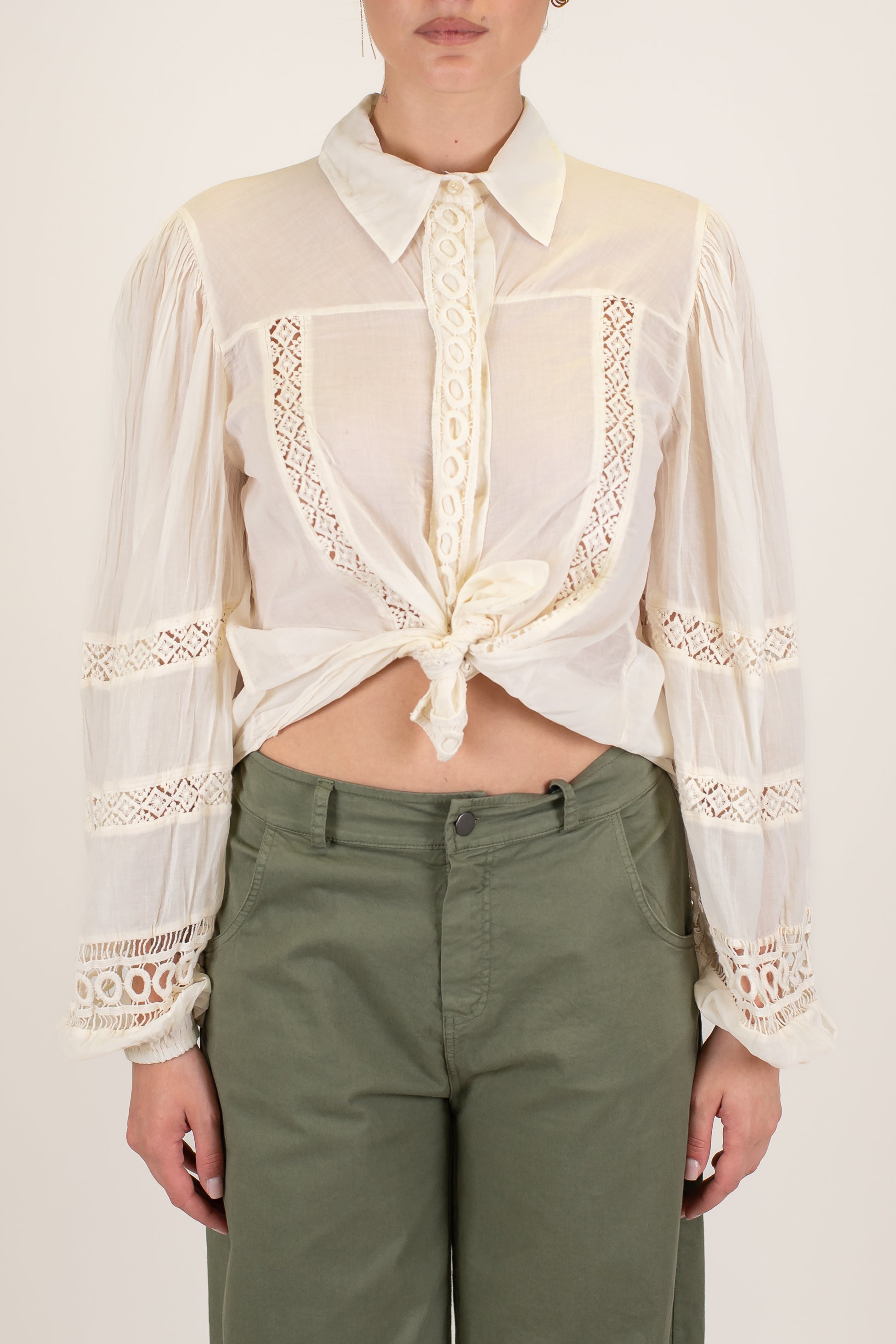 Dixie - Camicia in mussola di cotone con dettagli ricamati in crochet