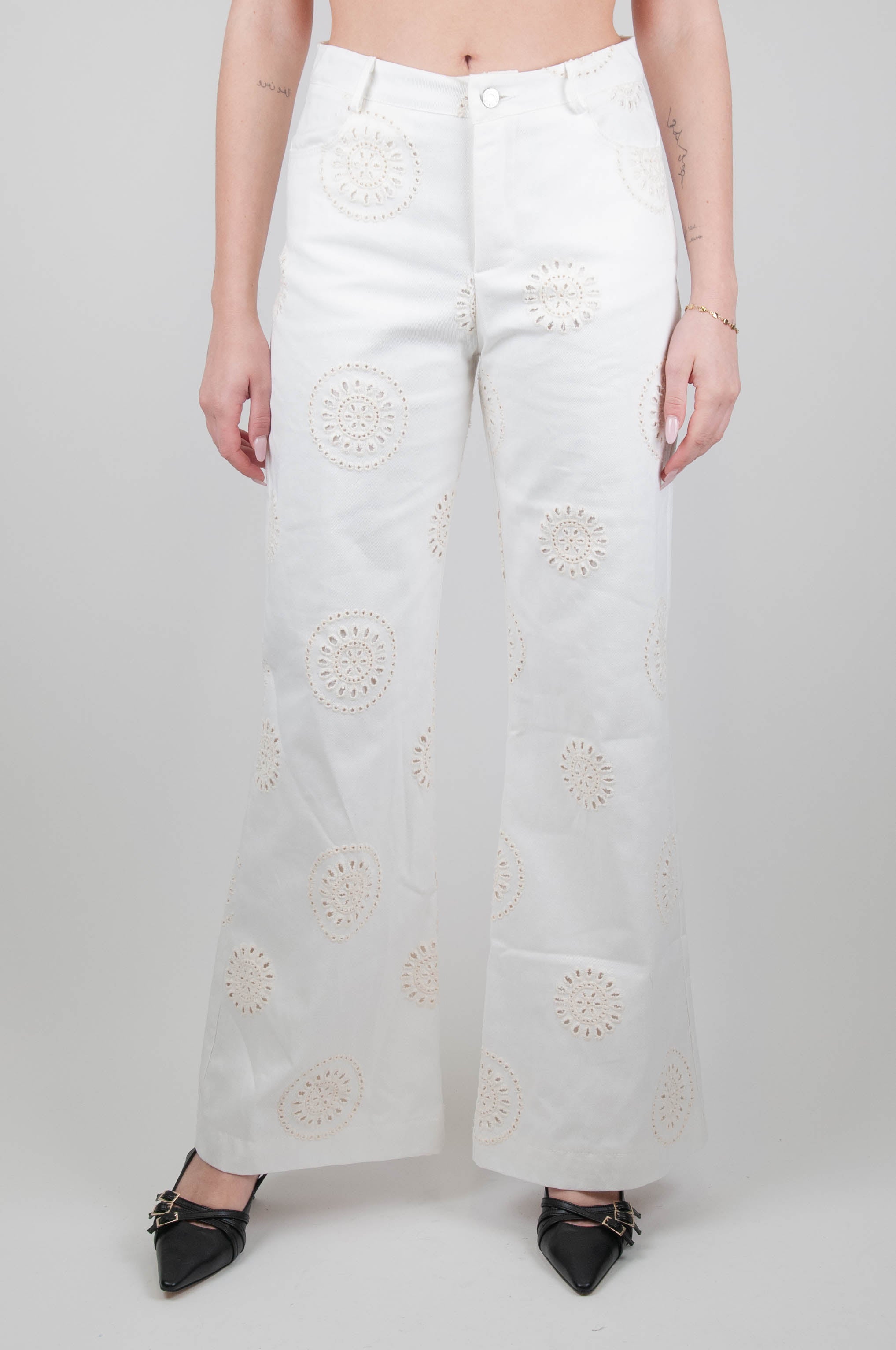 Haveone - Palazzo trousers with broderie anglaise embroidery