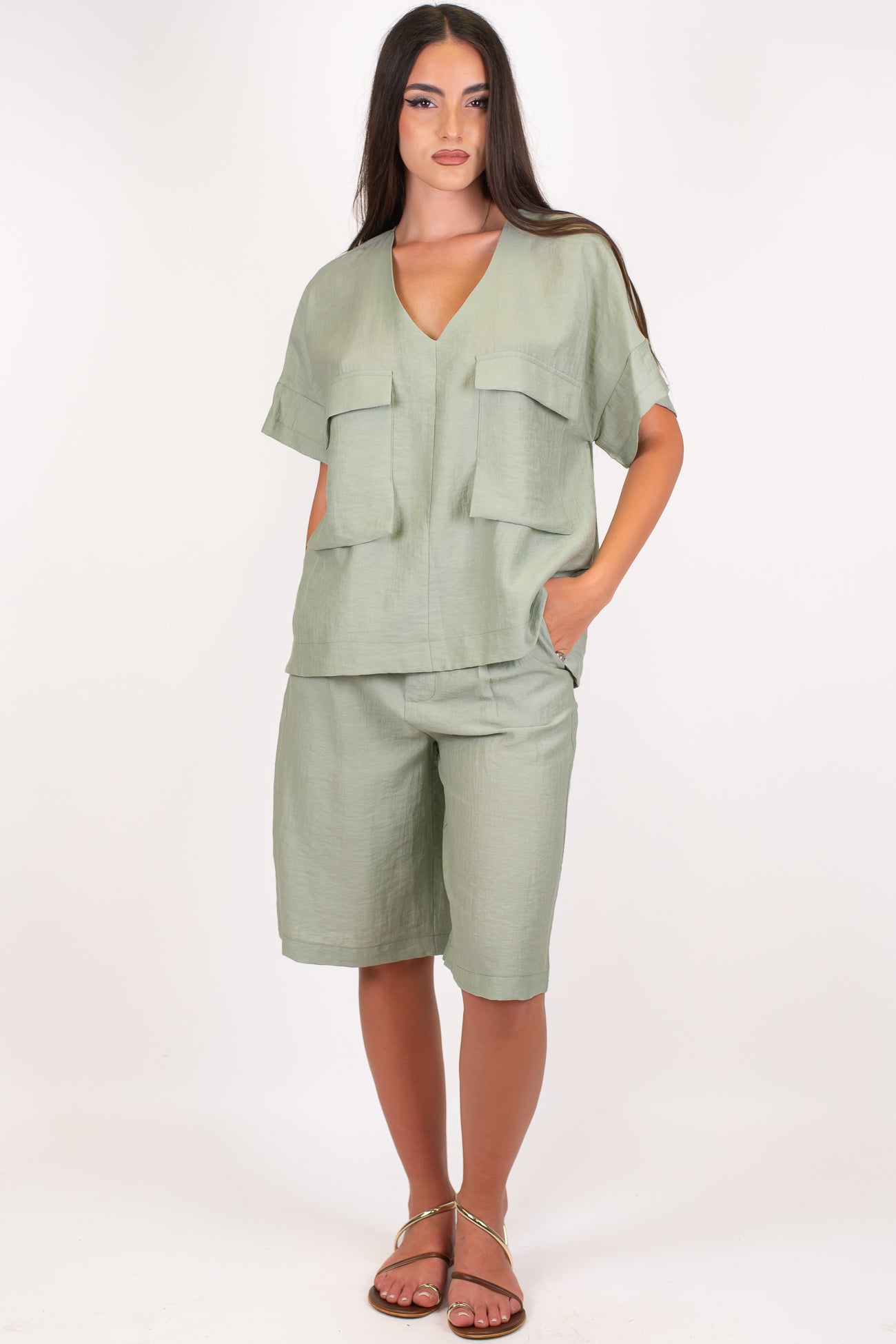 Dixie - Bermuda in misto lino con pinces