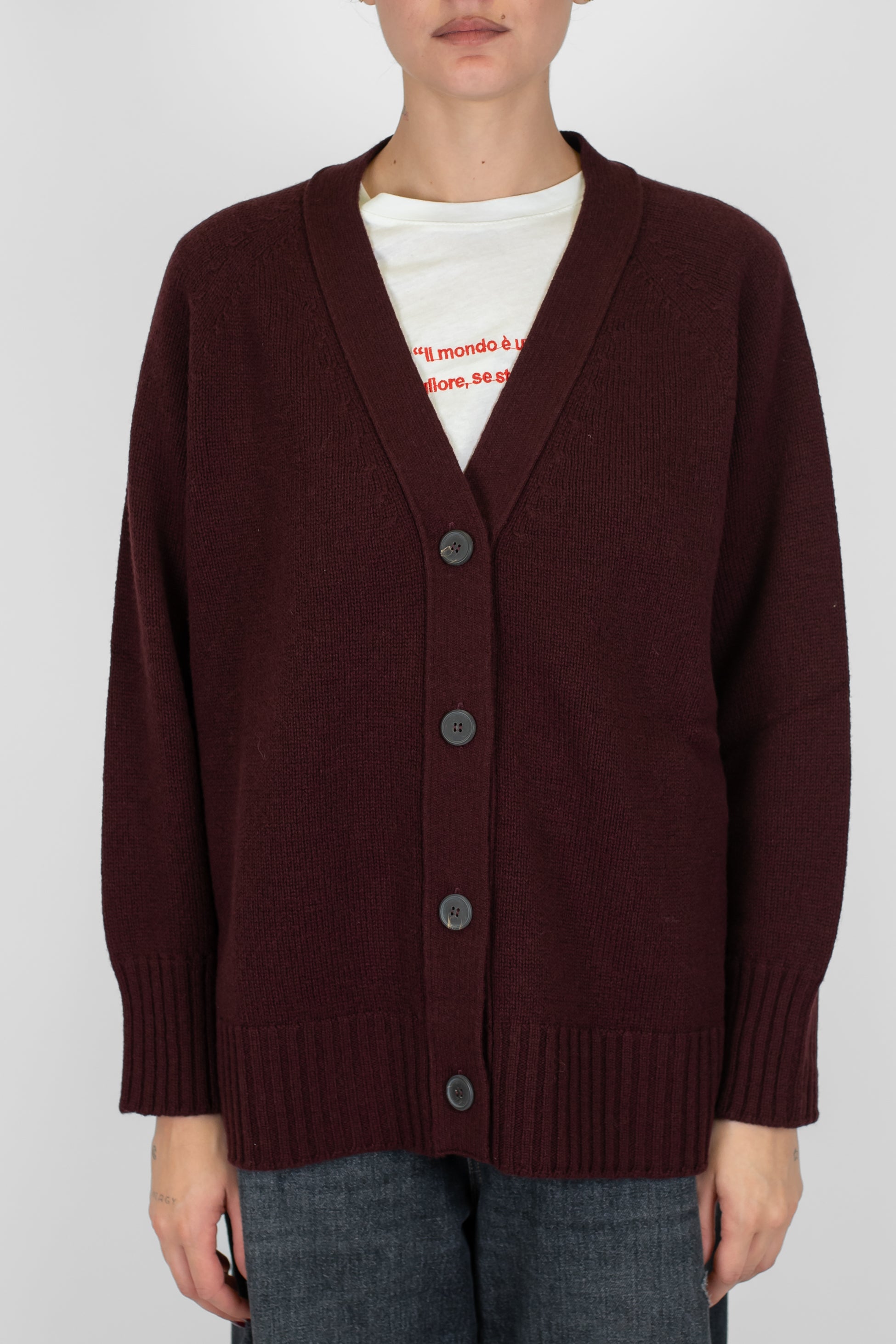 Tensione in - Cardigan scollo a V in lana e cashmere