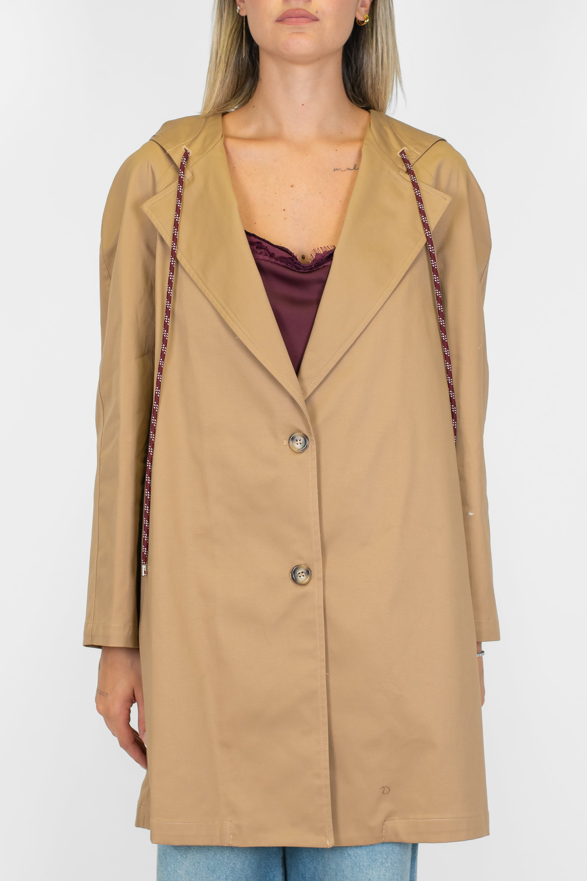 Motel - Trench midi con cappuccio e lacci