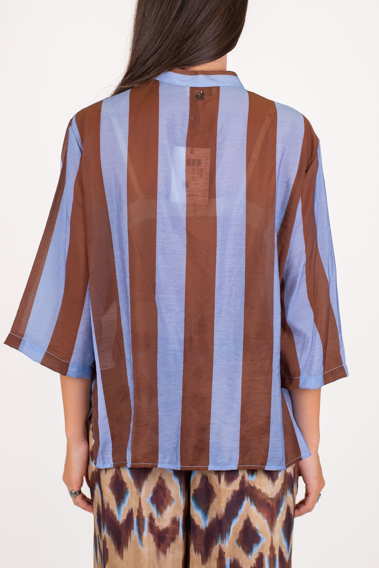 Dixie - Camicia fantasia a righe in viscosa leggera con collo coreano e manica