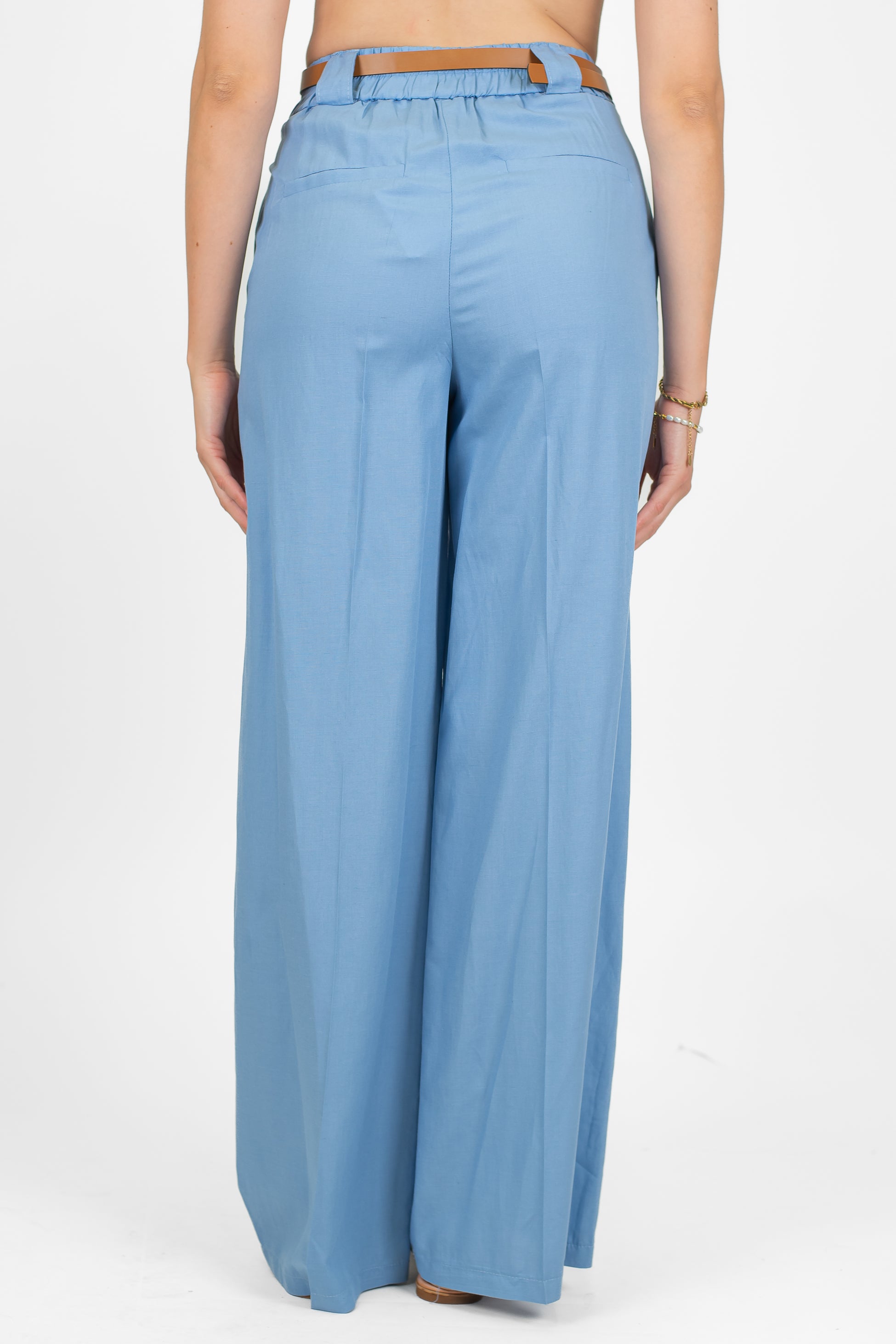 Tensione in - Pantalone palazzo in misto lino e viscosa con elastico sul retro