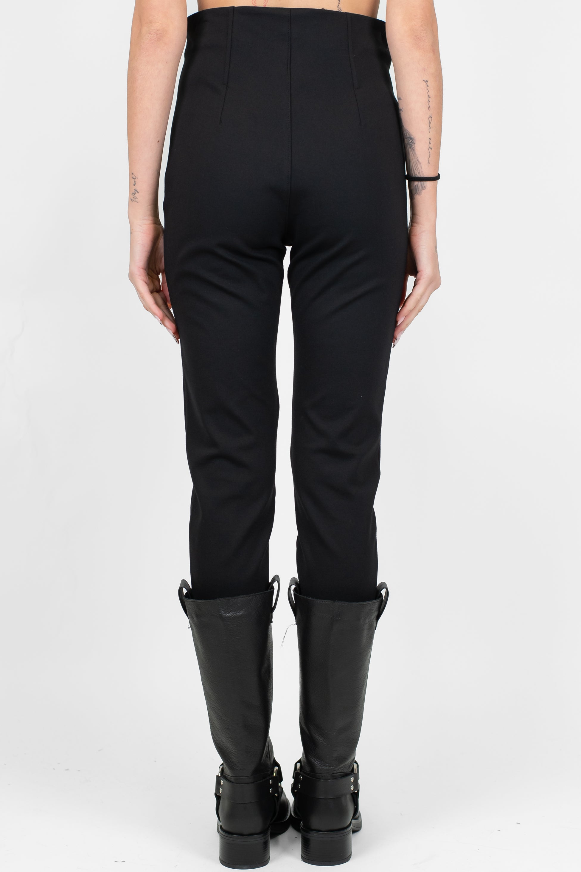 Tensione in - Leggings con pinces in punto milano con chiusura zip laterale