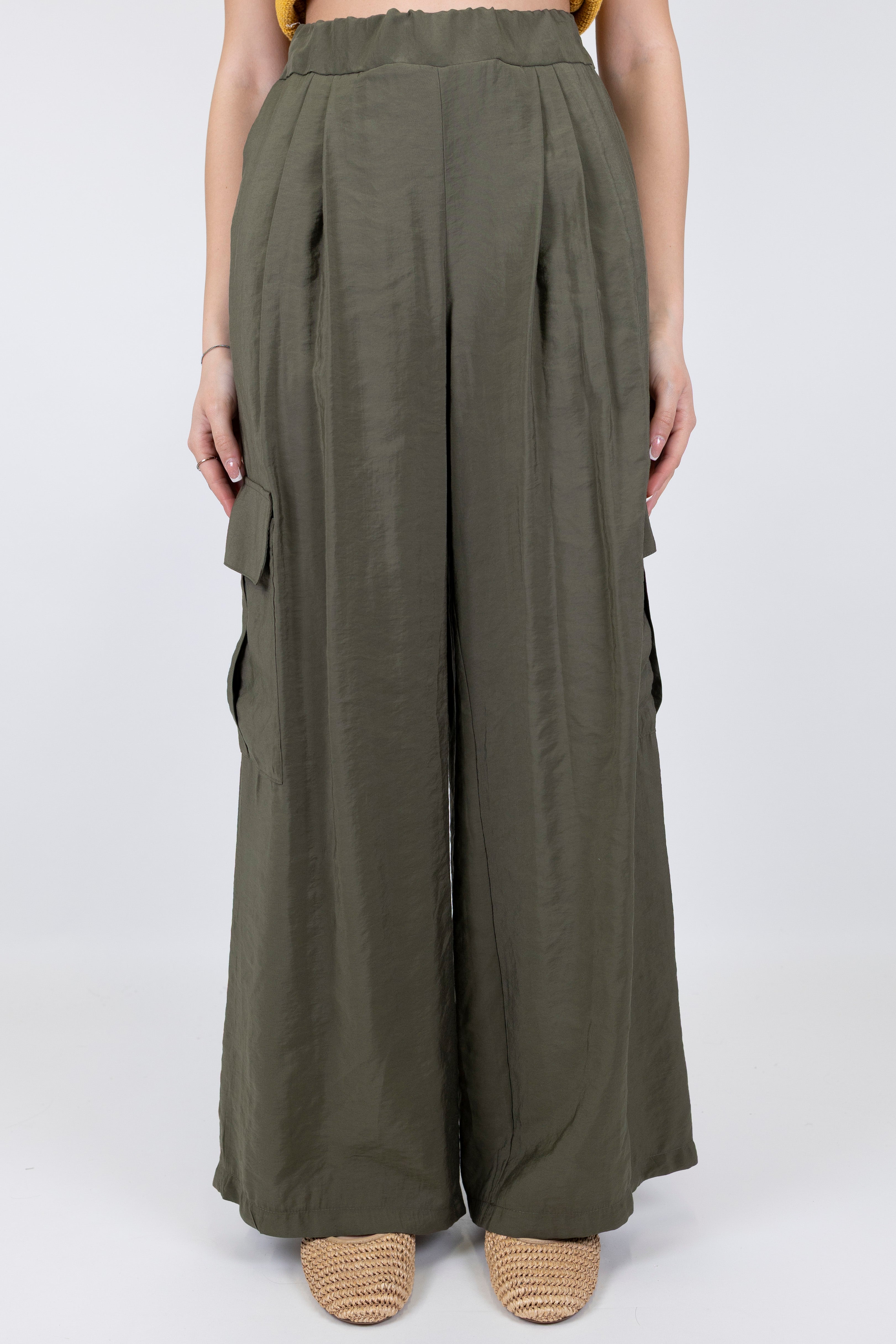 Motel - Coordinato in modal camicia con taschini e pantalone cargo palazzo con elastico in vita