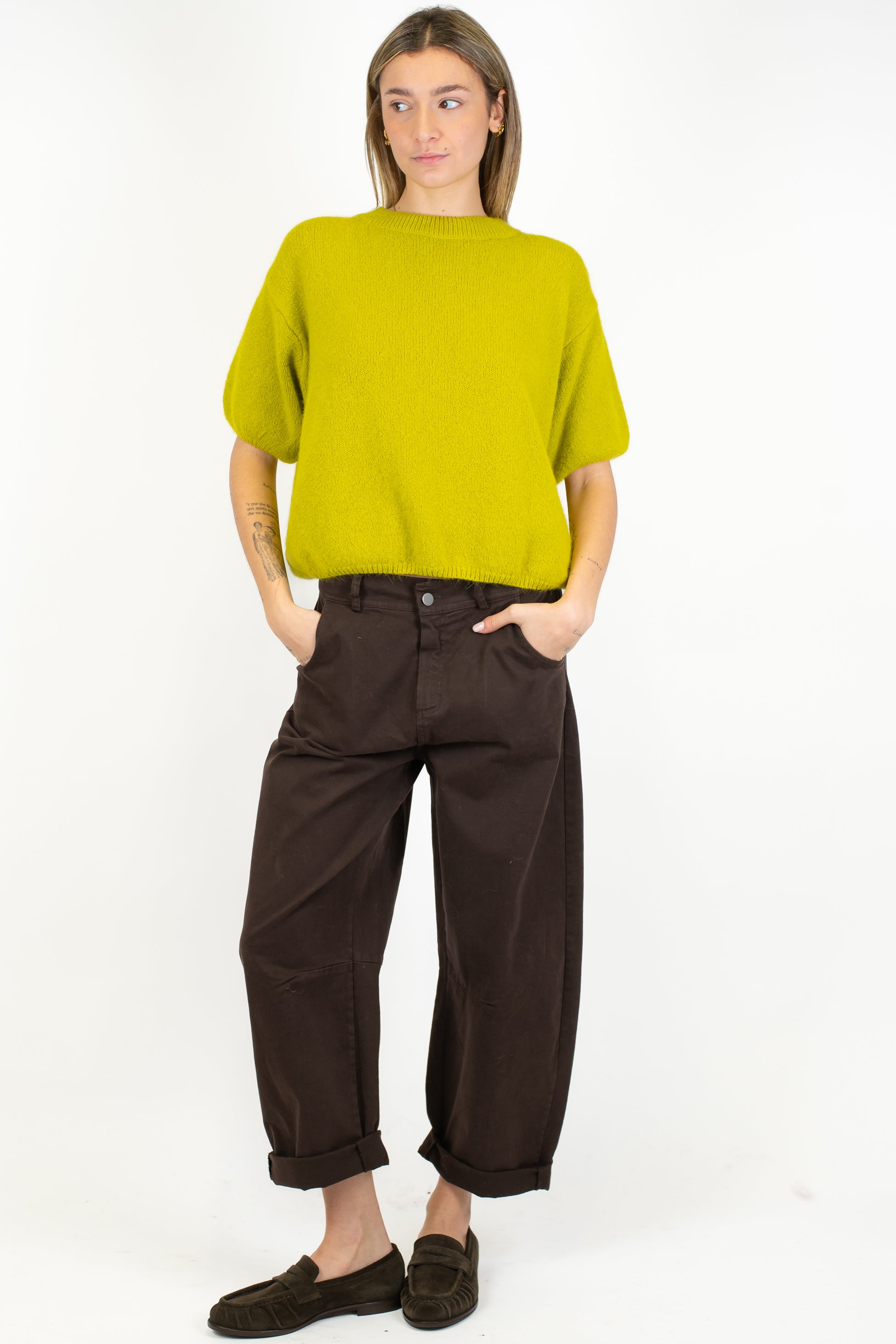 Dixie - Maglia girocollo mezzamanica in lana angora