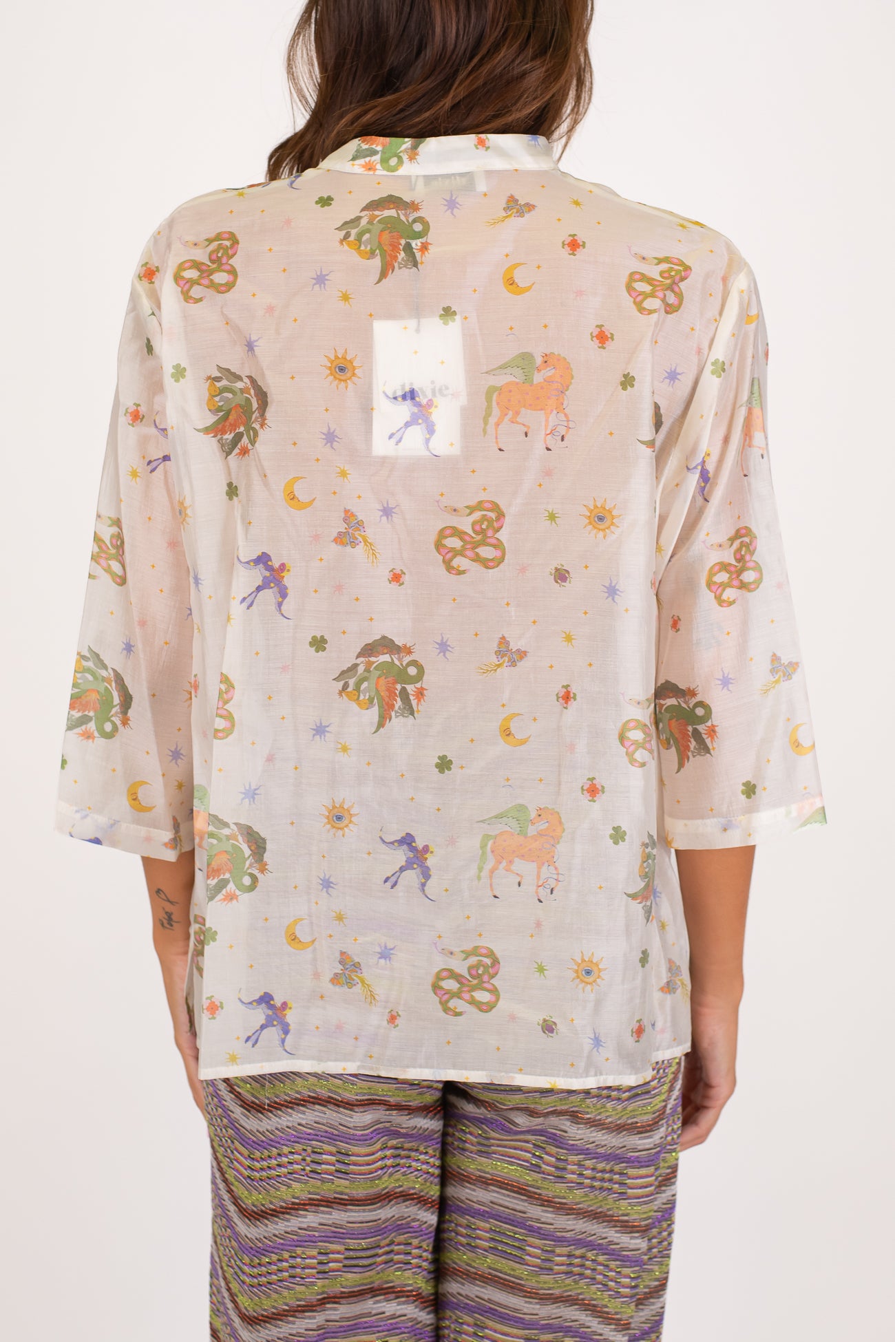 Dixie - Camicia fantasia animali in lyocell con manica tre quarti e collo coreano