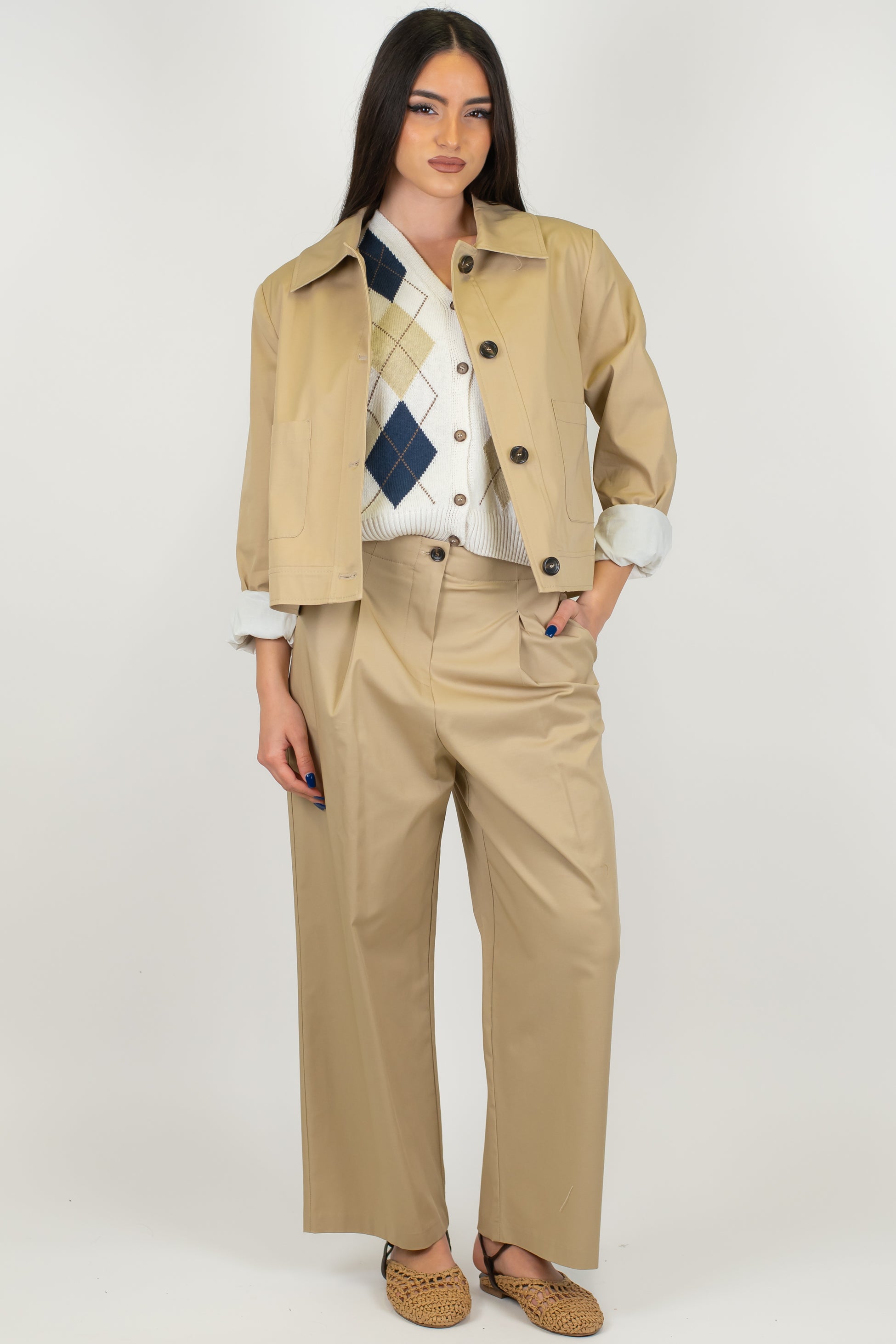 Tensione in - Pantalone crop a gamba larga con pinces