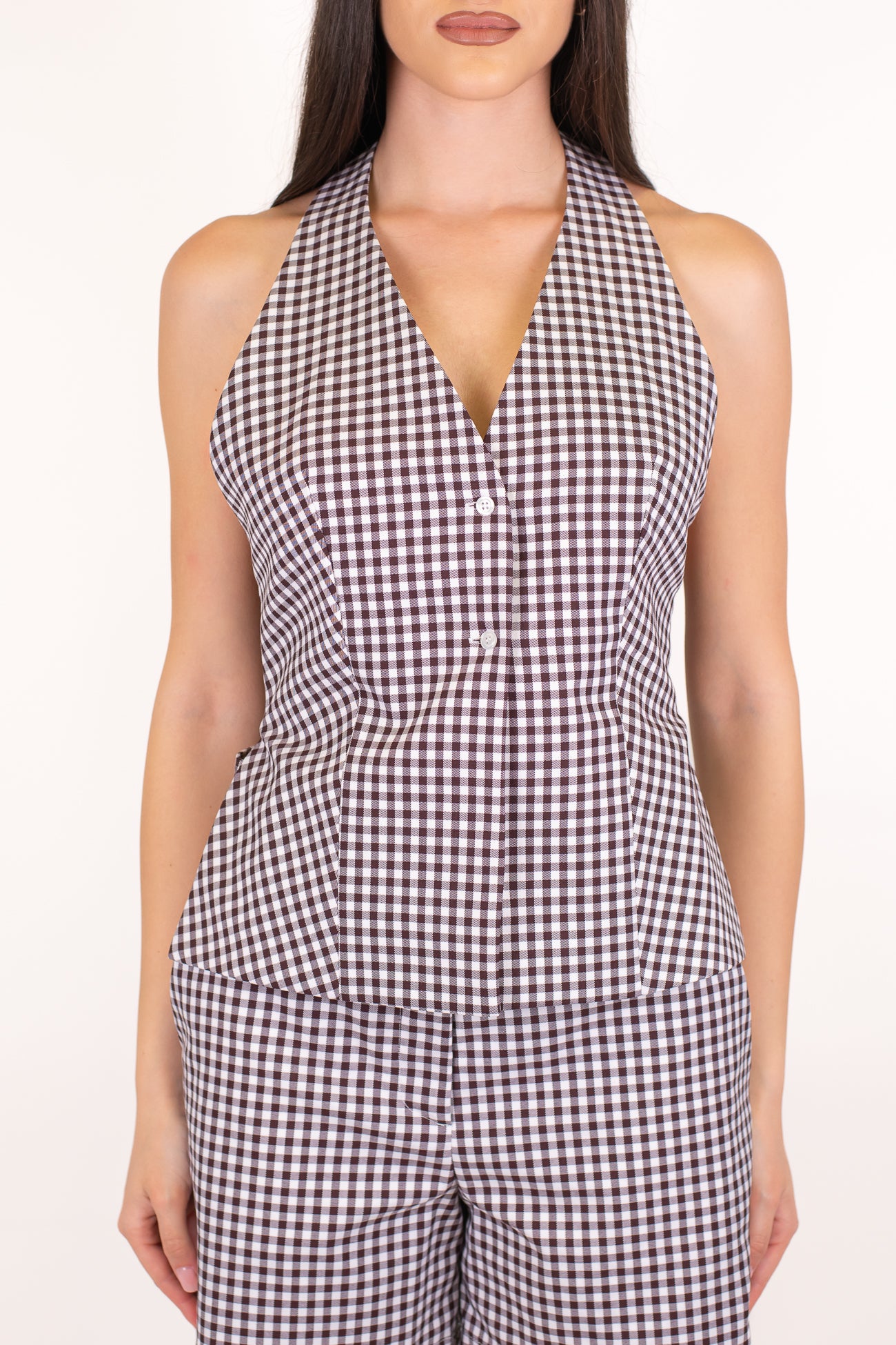 Dixie - Top scollato dietro fantasia vichy