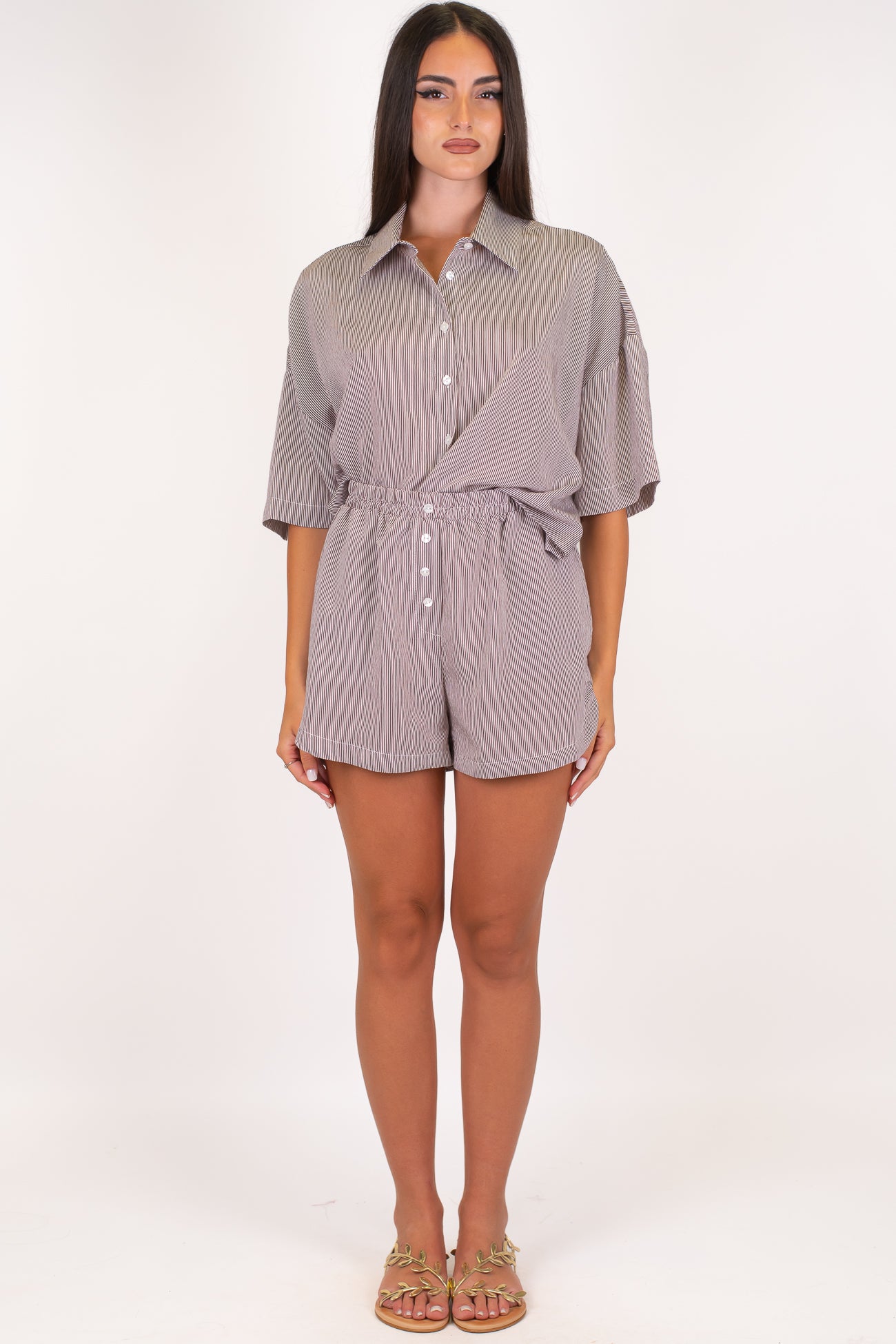 Tensione in - Coordinato camicia mezzamanica e shorts fantasia a righe