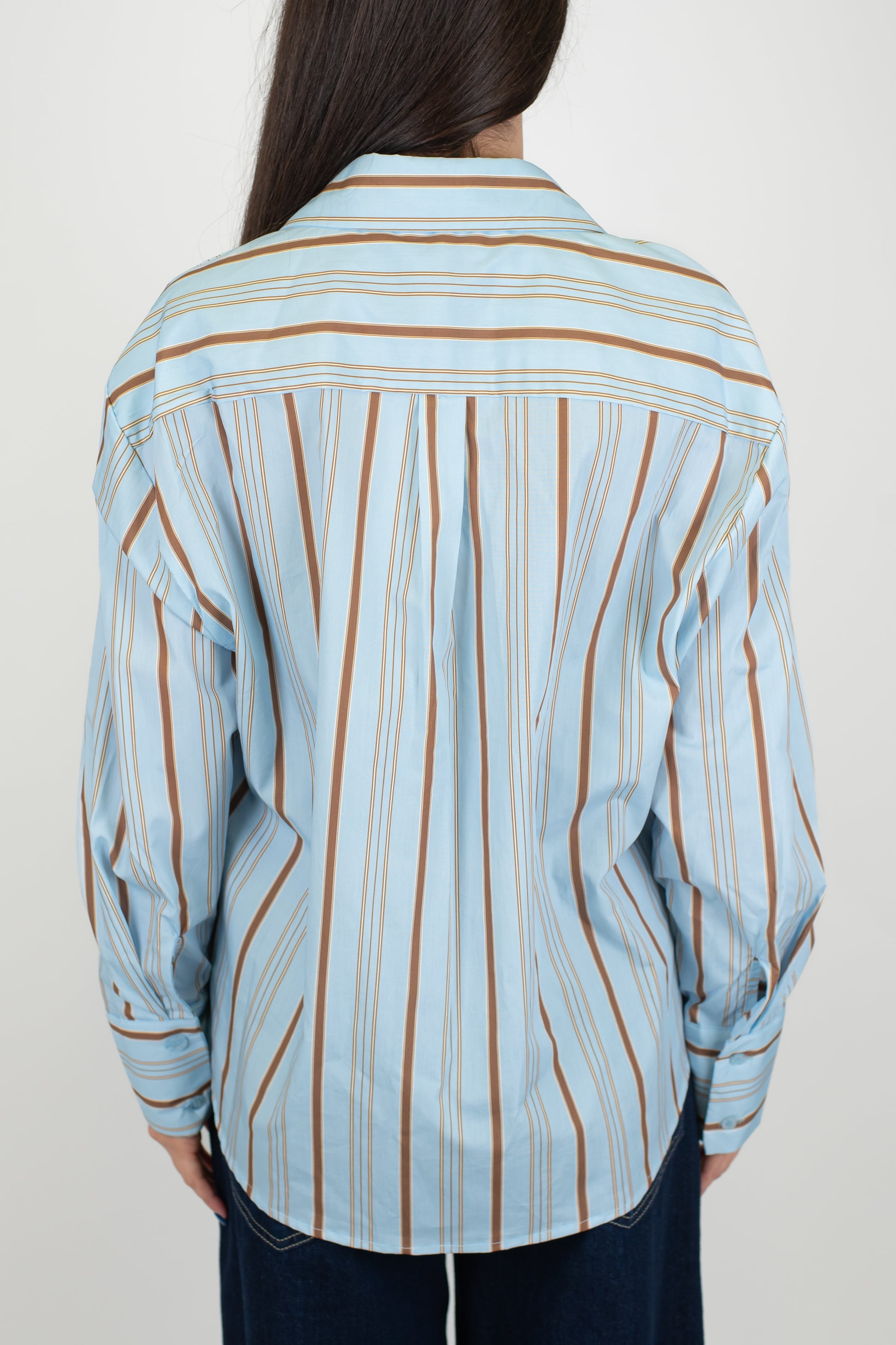 Haveone - Camicia over fantasia righe a contrasto con taschino