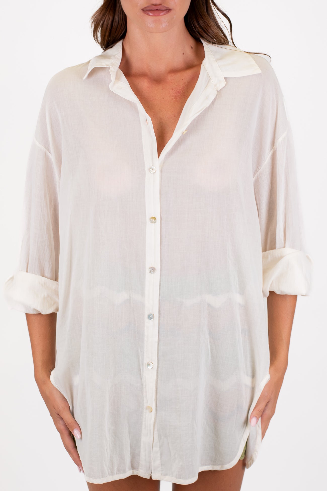 Tensione in - Maxi camicia in mussola di cotone