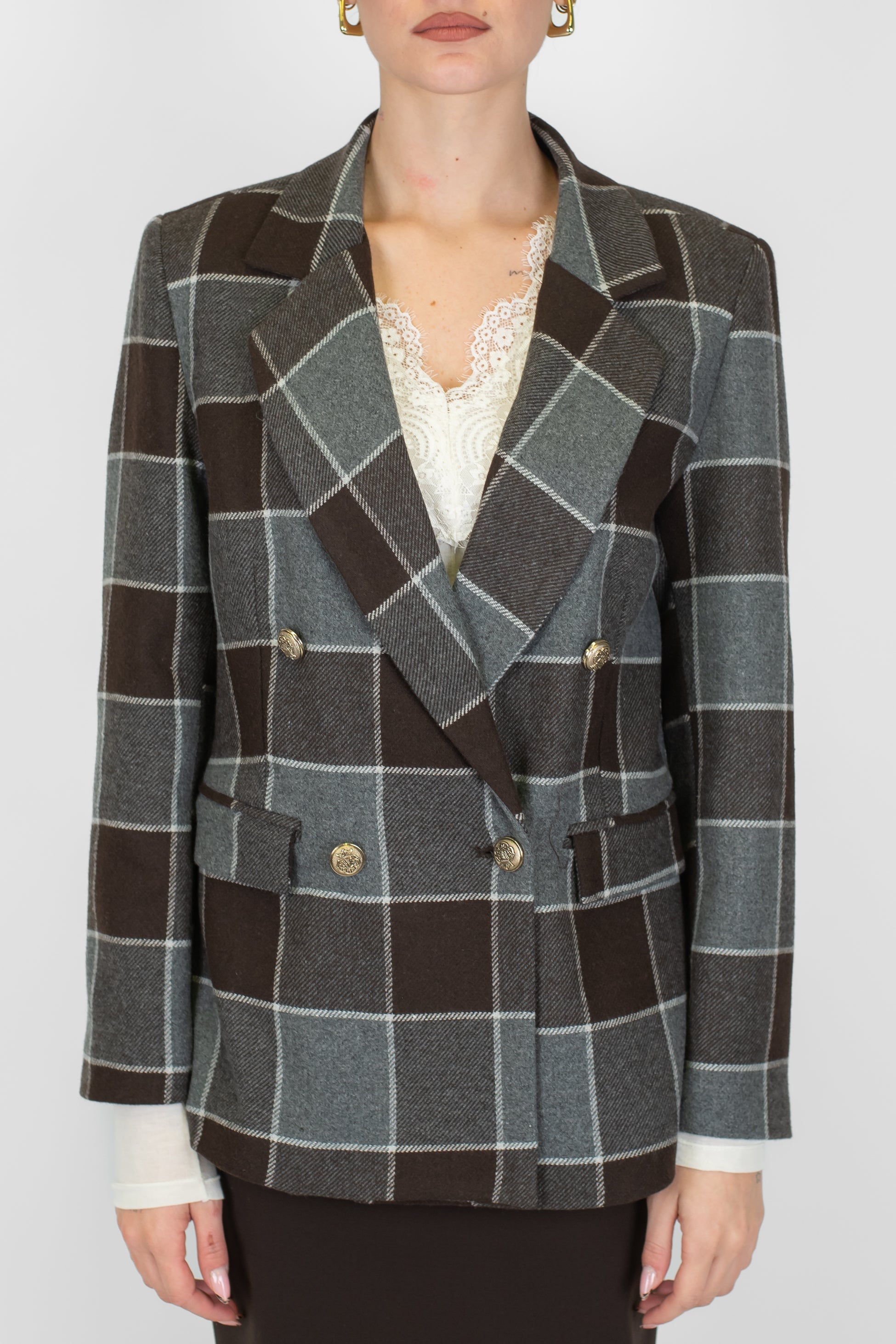 Tensione in - Giacca doppiopetto fantasia check in misto lana