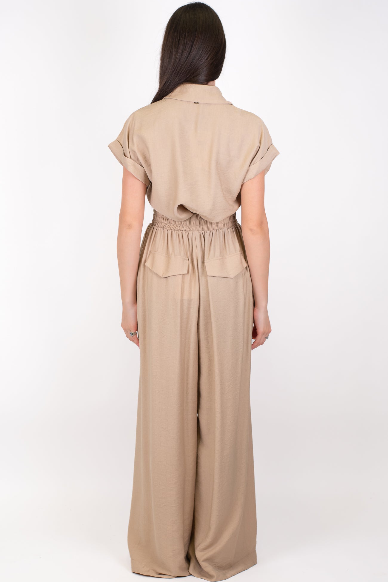 Dixie - Coordinato camicia mezzamanica e pantalone palazzo con elastico sul retro in viscosa leggera
