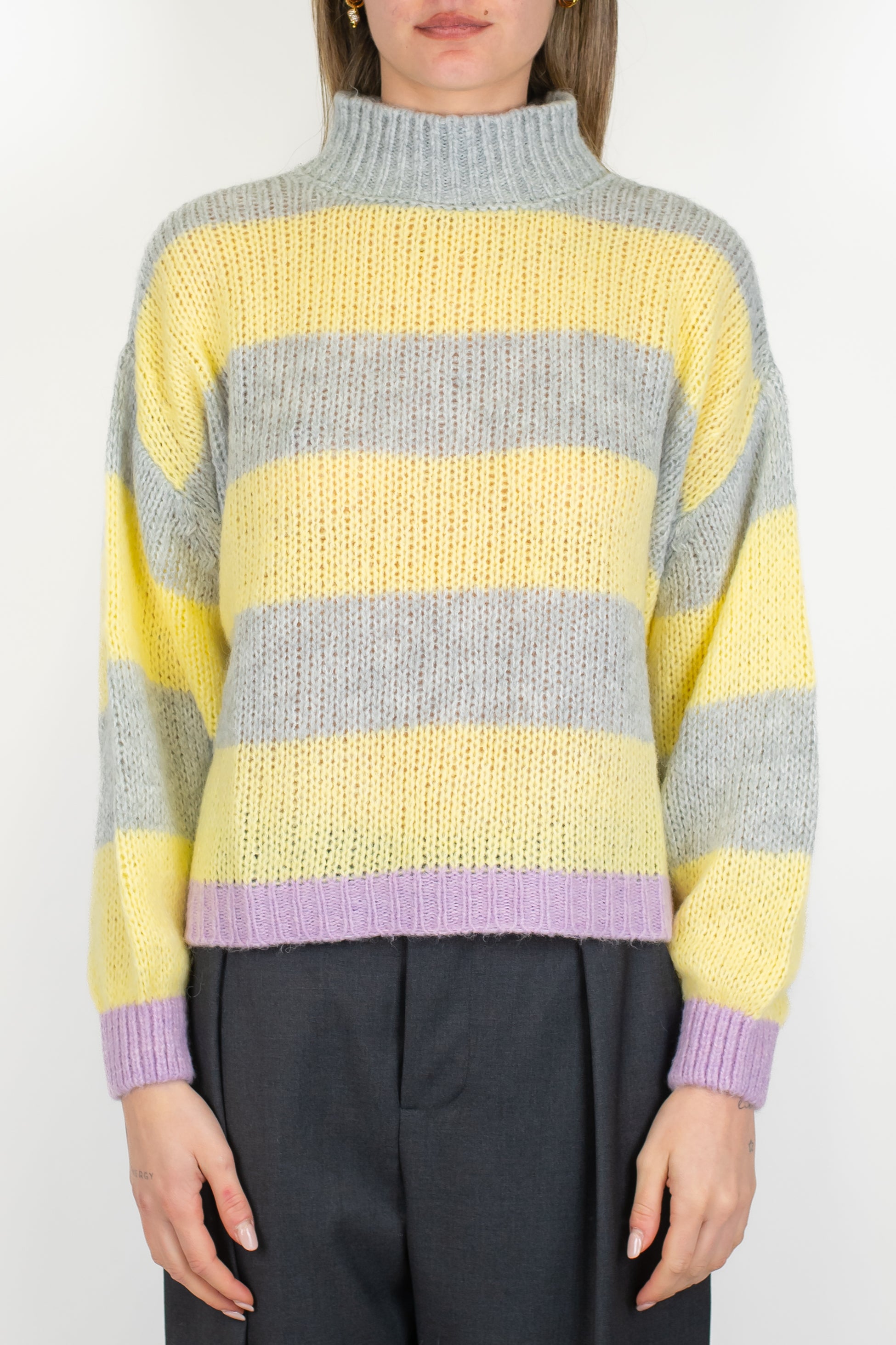 Dixie - Maglia mezzocollo a righe con profili a contrasto