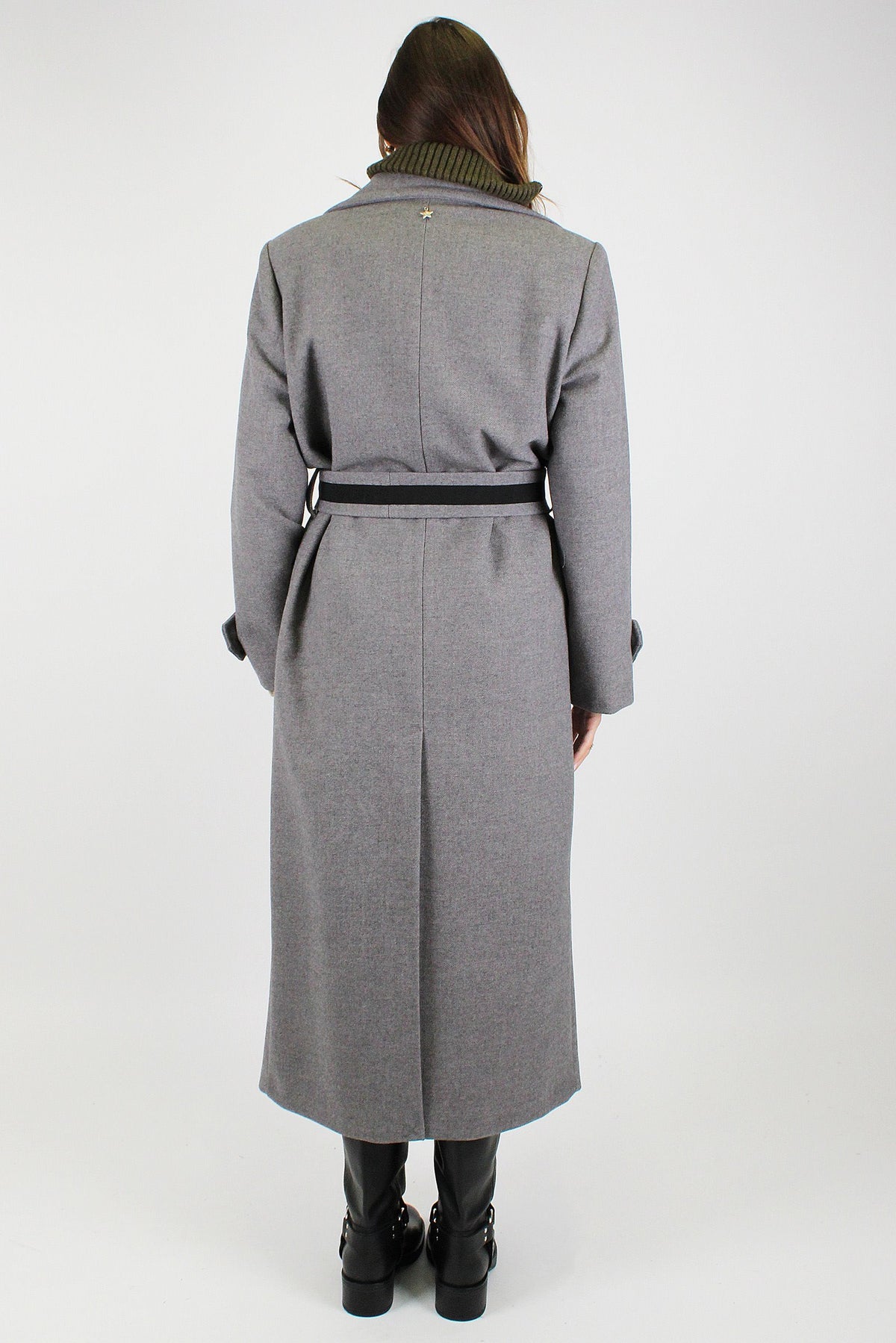 Souvenir - Cappotto doppiopetto fantasia diagonale tono su tono in misto lana