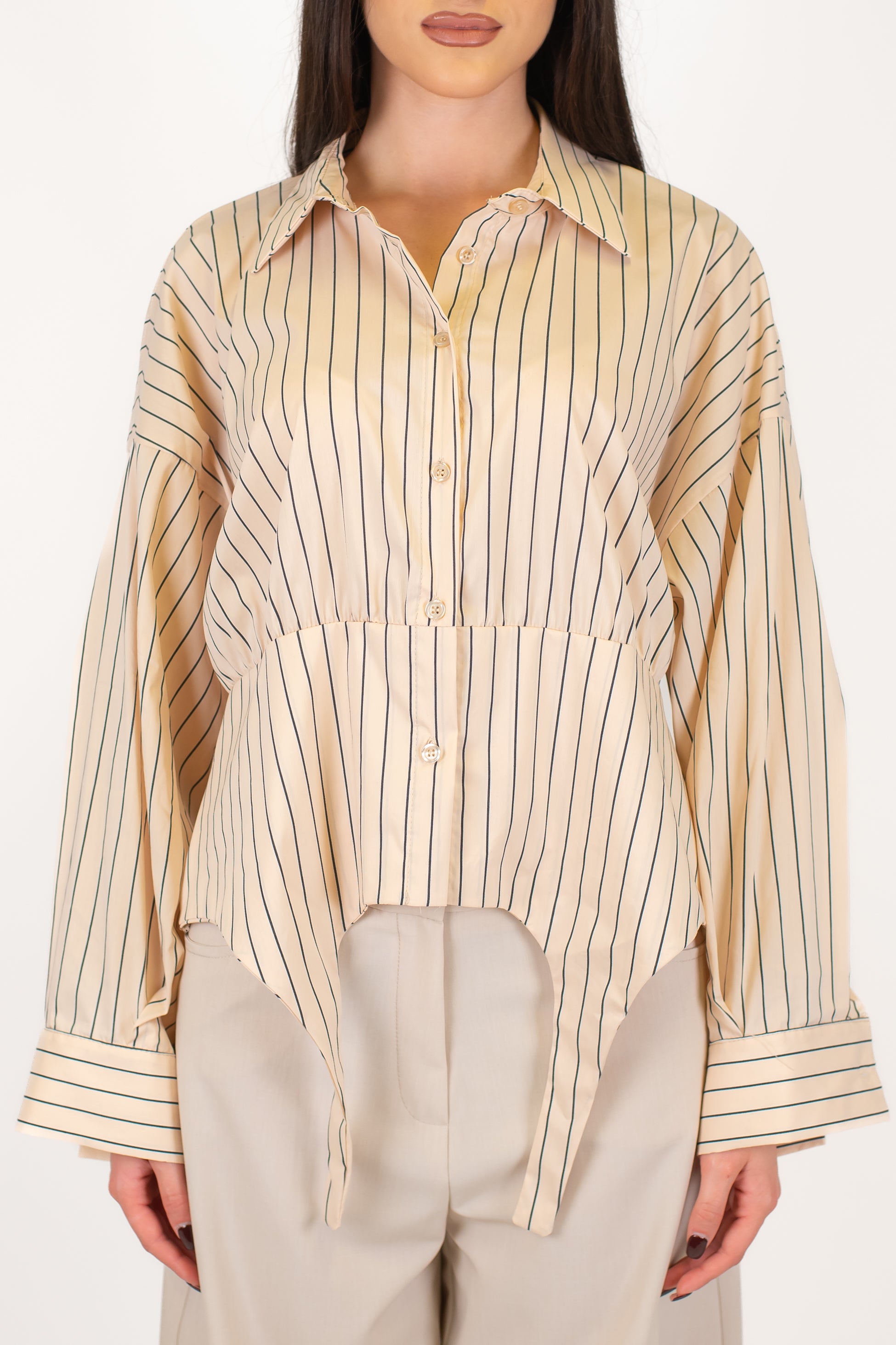 Haveone - Camicia over fantasia a righe con estensioni fronte-retro