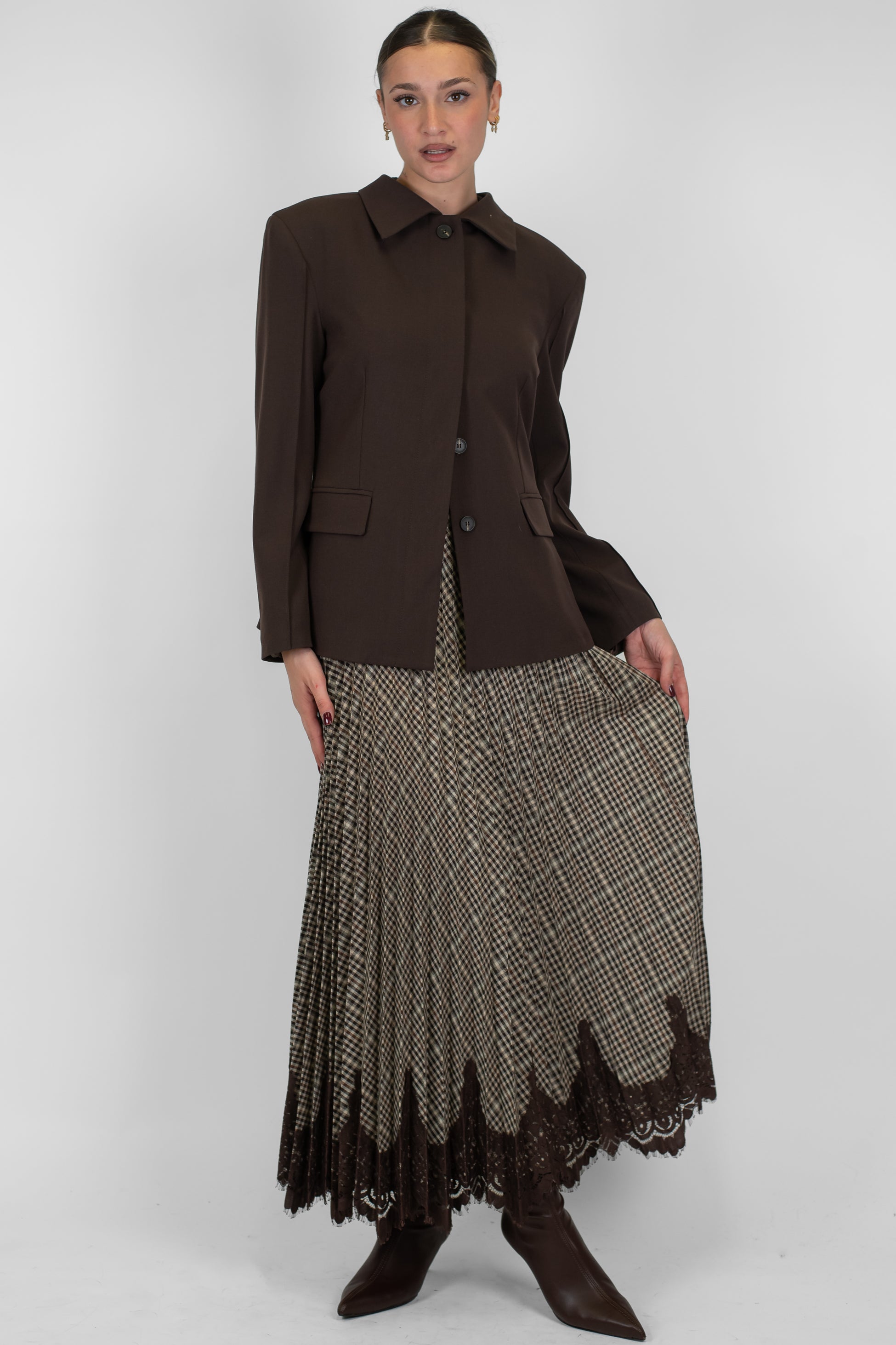 Motel - Gonna microfantasia quadri con orli in pizzo