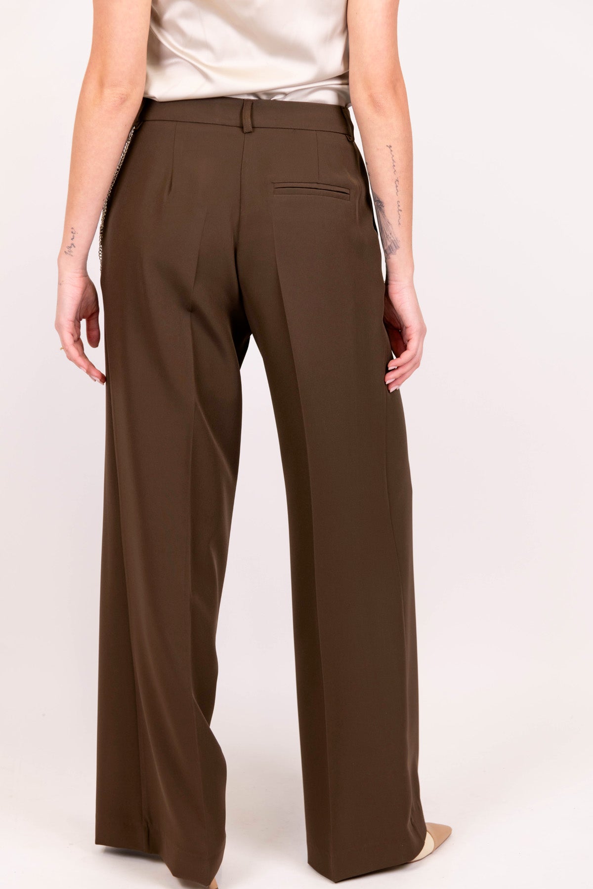 Haveone - Pantalone palazzo con piega stirata e catena laterale