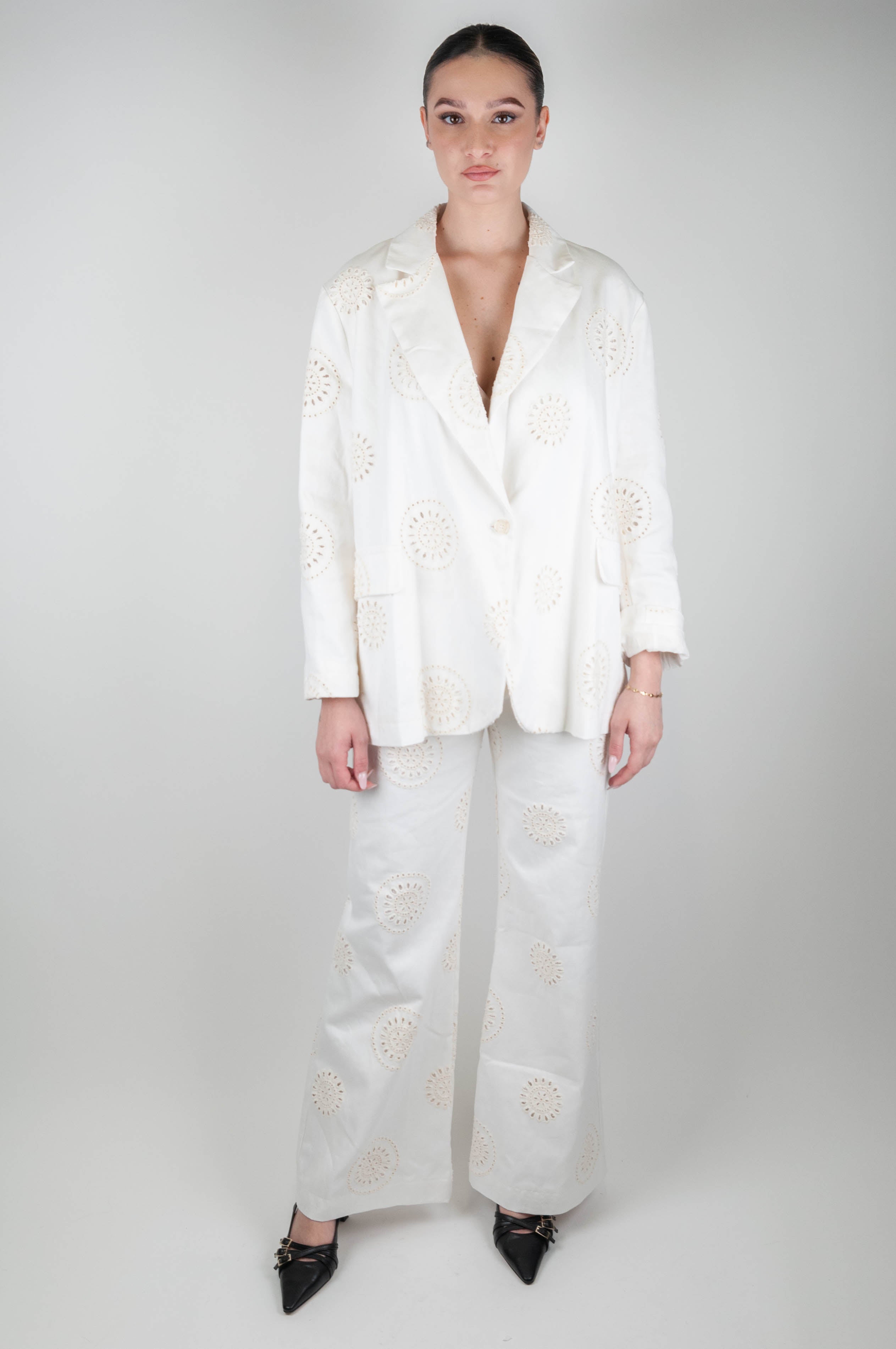 Haveone - Palazzo trousers with broderie anglaise embroidery