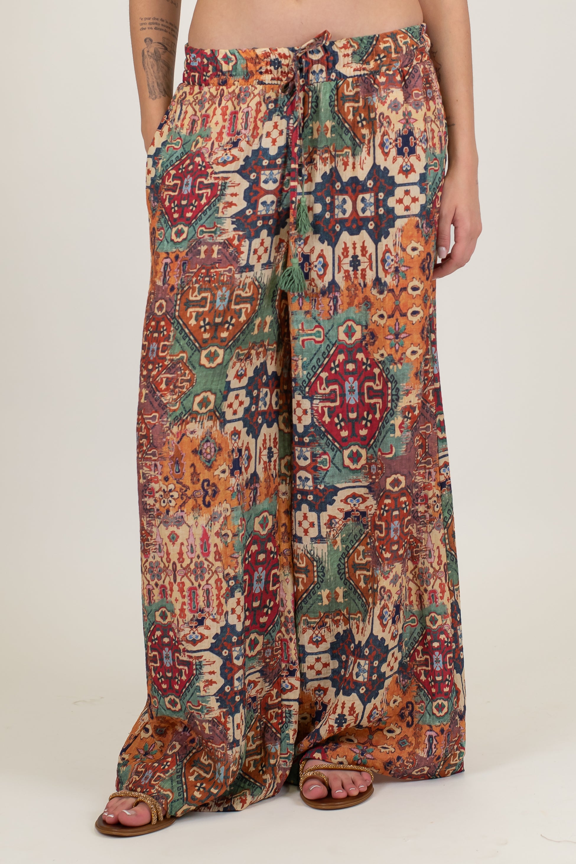 Tensione in - Pantalone palazzo fantasia etnica con coulisse