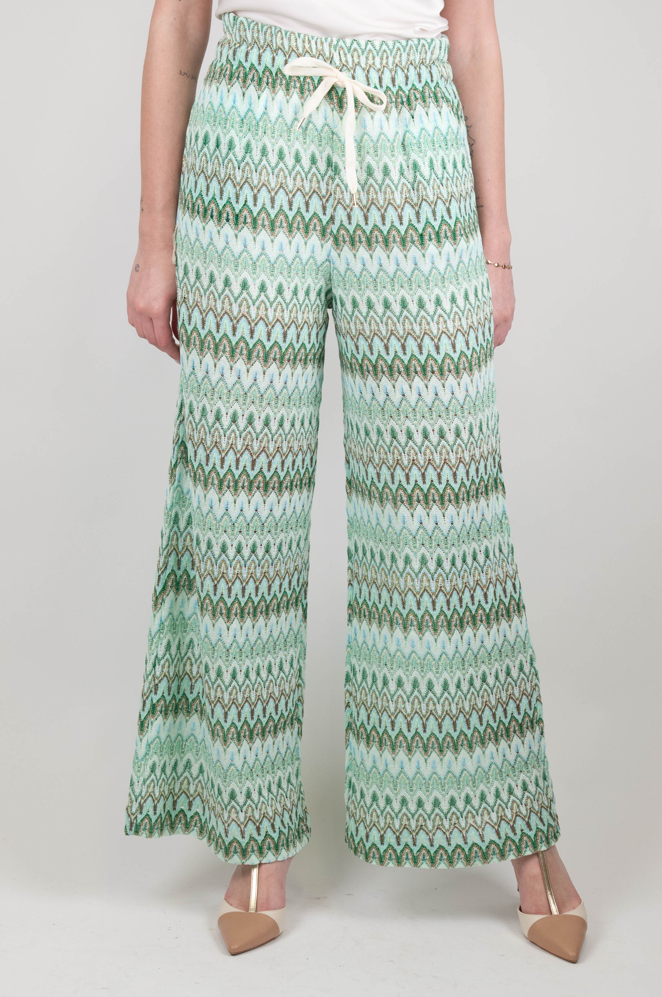 Tension in - Zig zag patterned palazzo trousers with drawstring