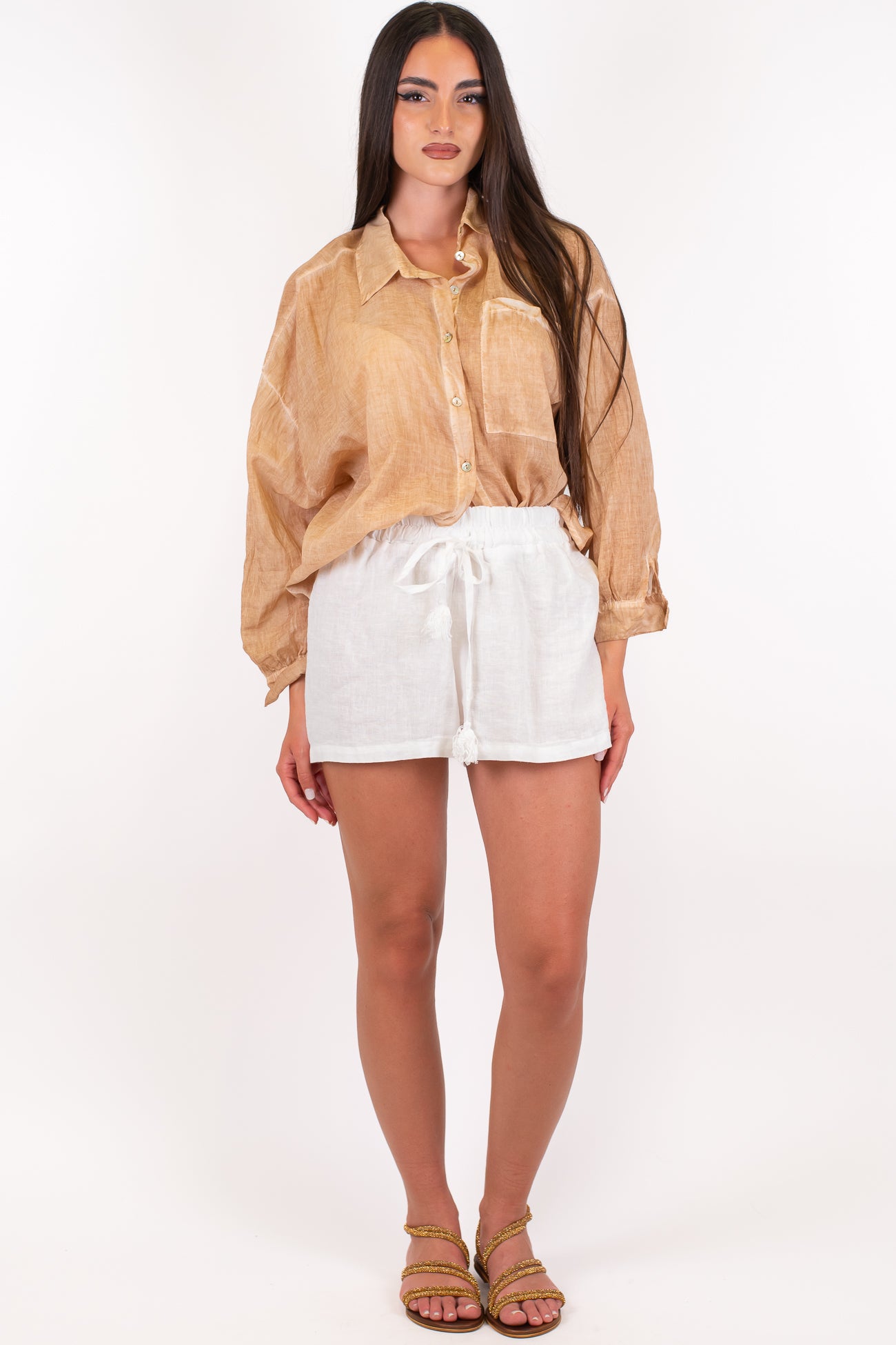 Tensione in - Shorts in puro lino con coulisse