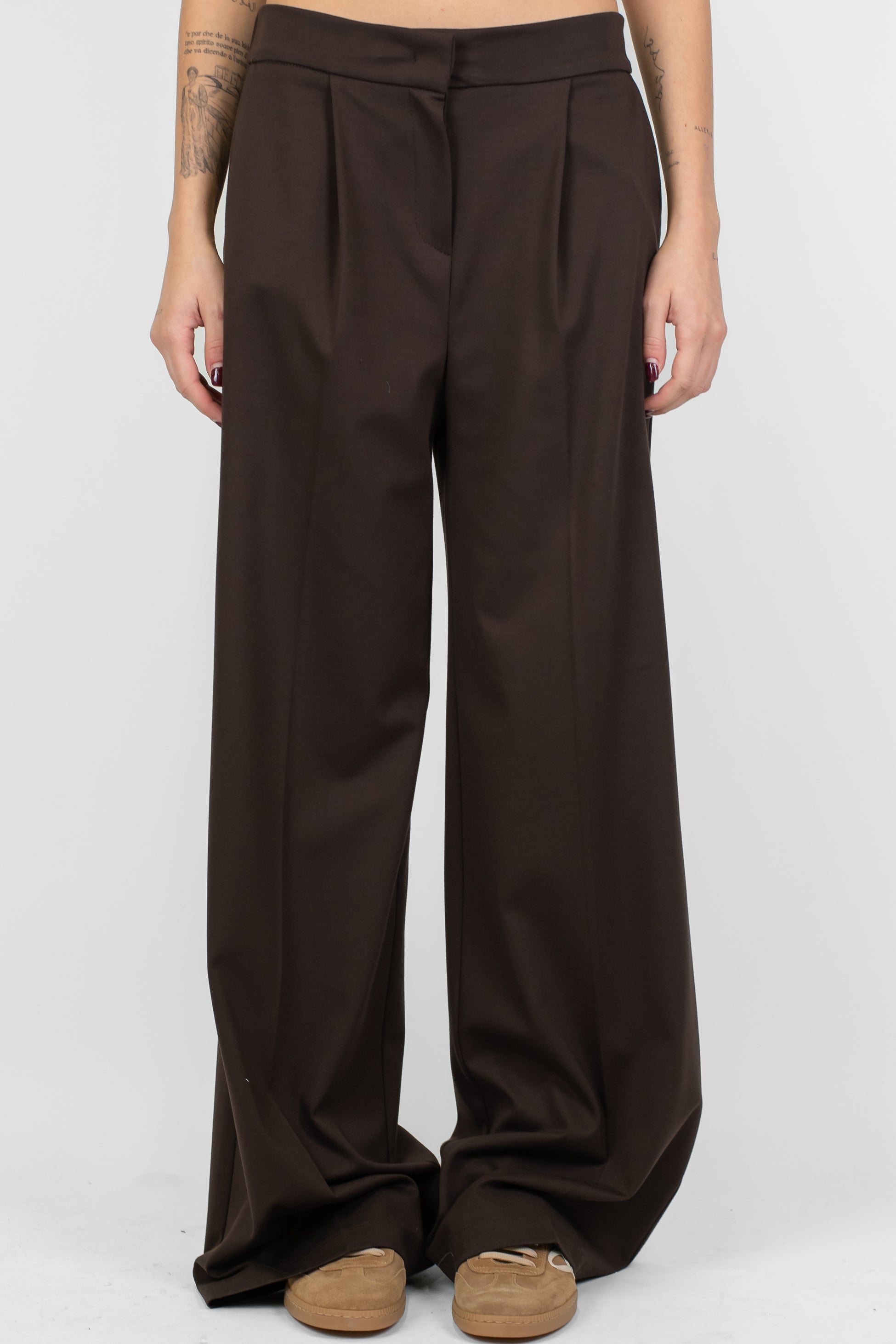 Maryley - Pantalone palazzo in punto milano con elastico sul retro