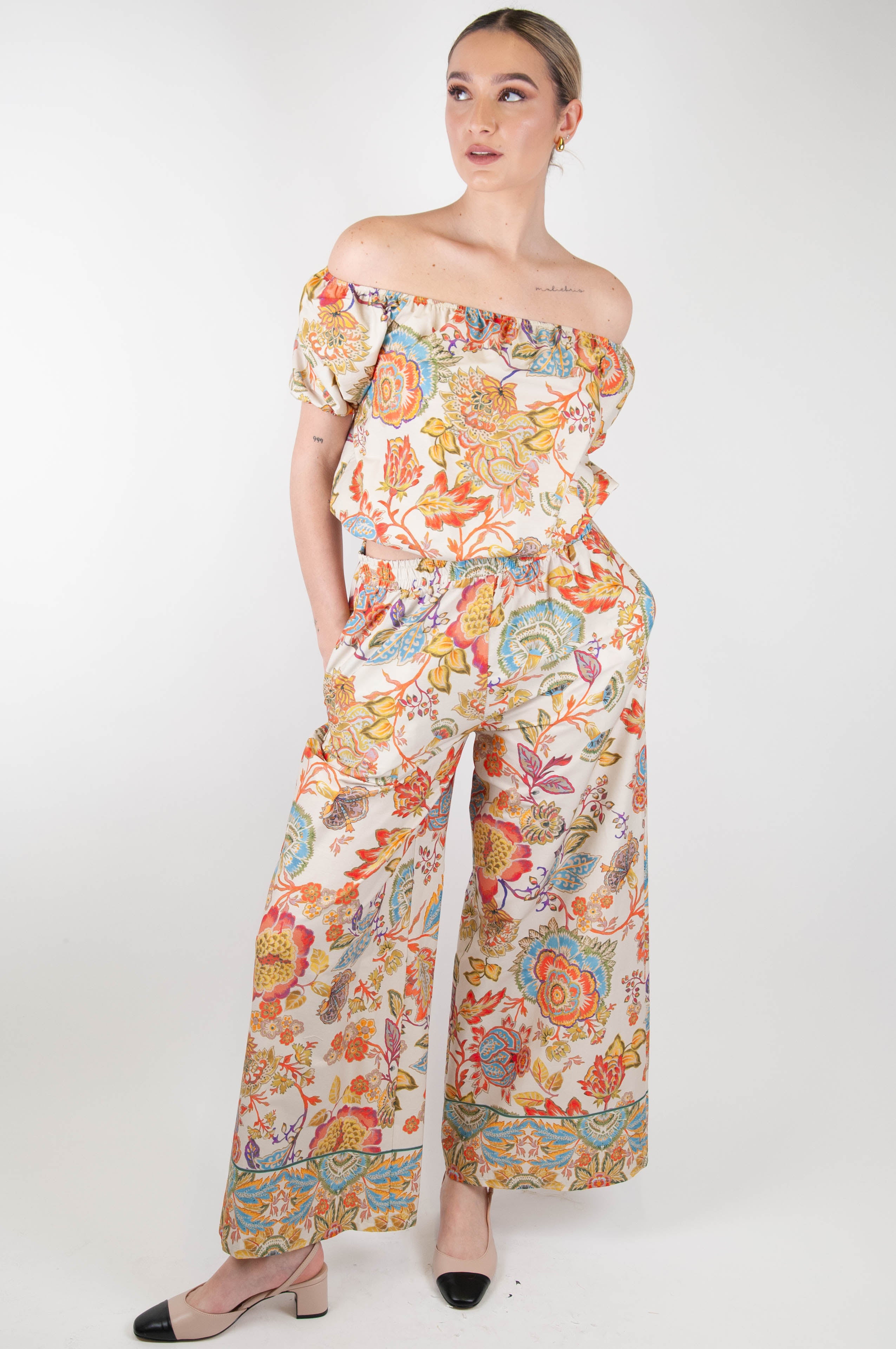 Tension in - Floral patterned palazzo trousers with elasticated waist