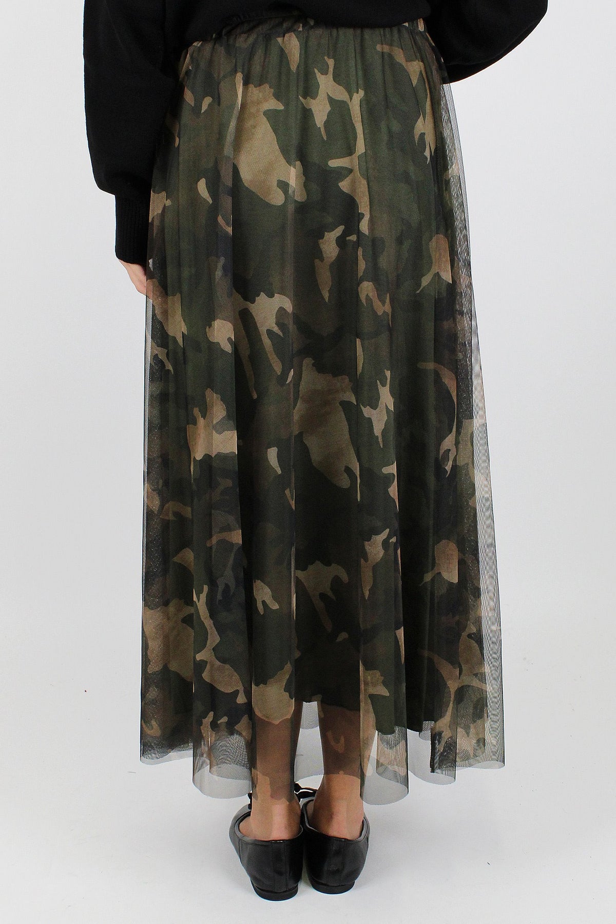 Tensione in - Gonna in tulle fantasia camouflage con elastico in vita