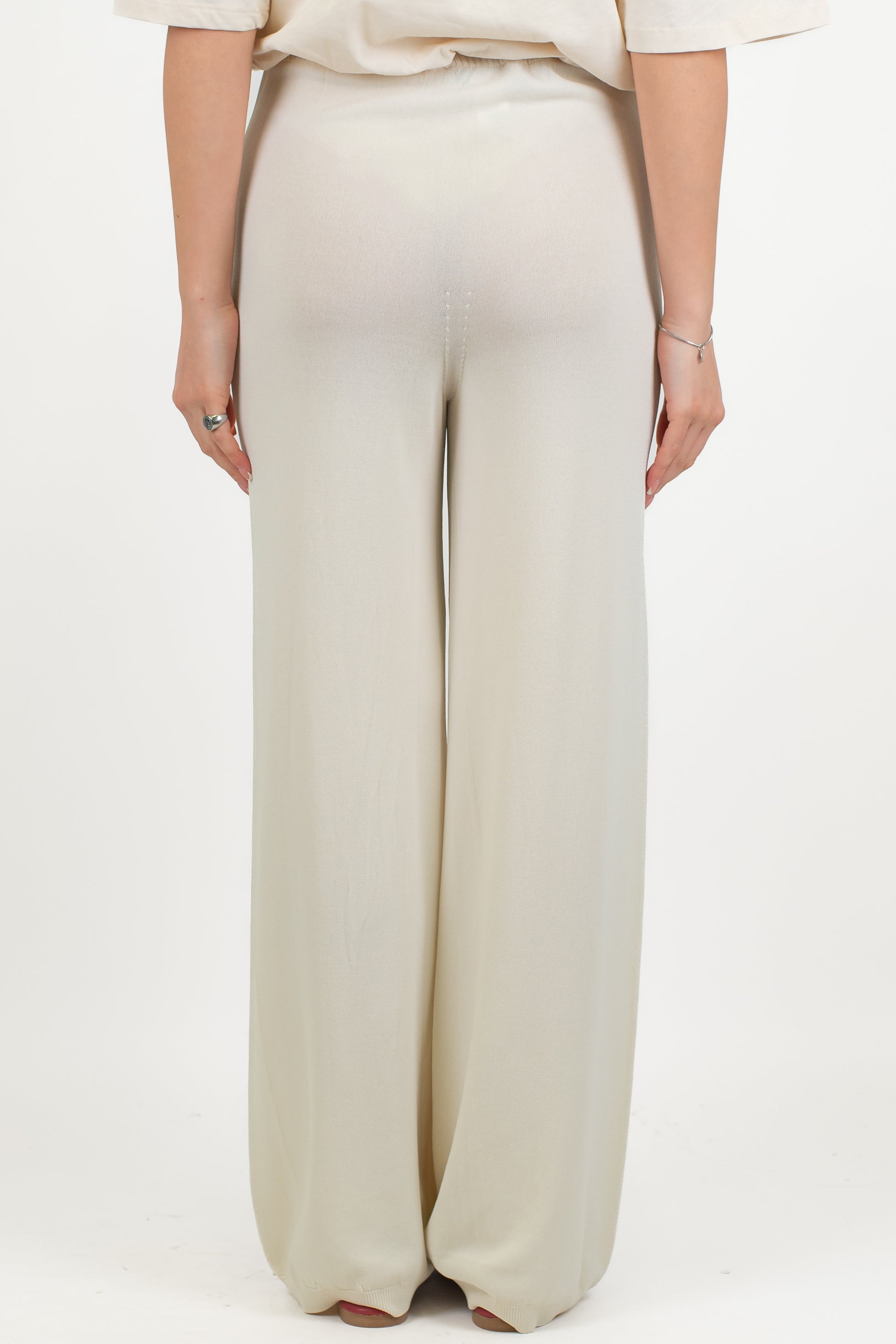 Maryley - Pantalone palazzo in viscosa leggera con elastico in vita