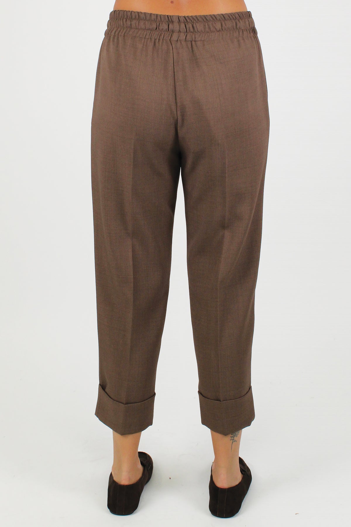 Maryley - Pantalone slim con coulisse e risvolto