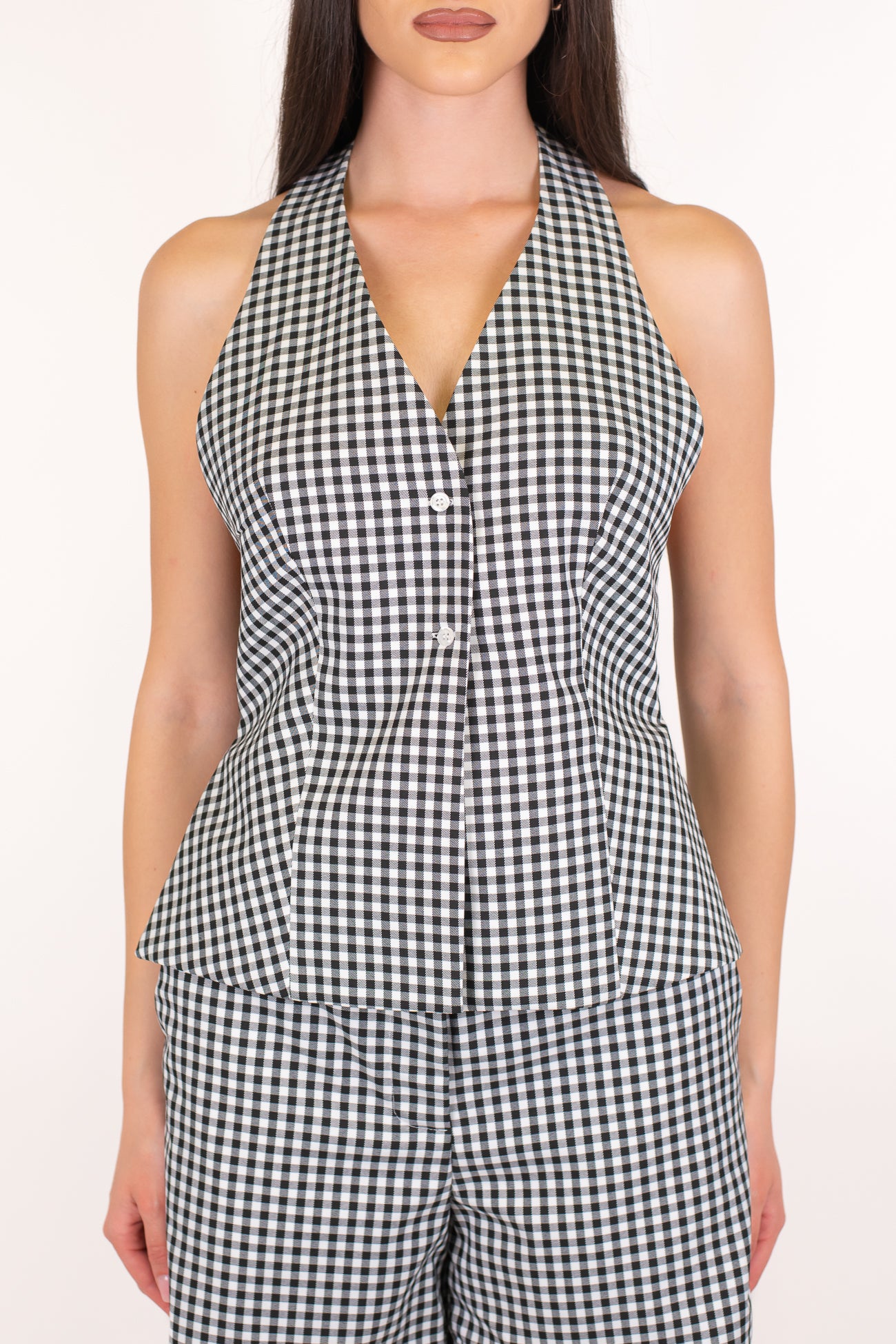 Dixie - Top scollato dietro fantasia vichy