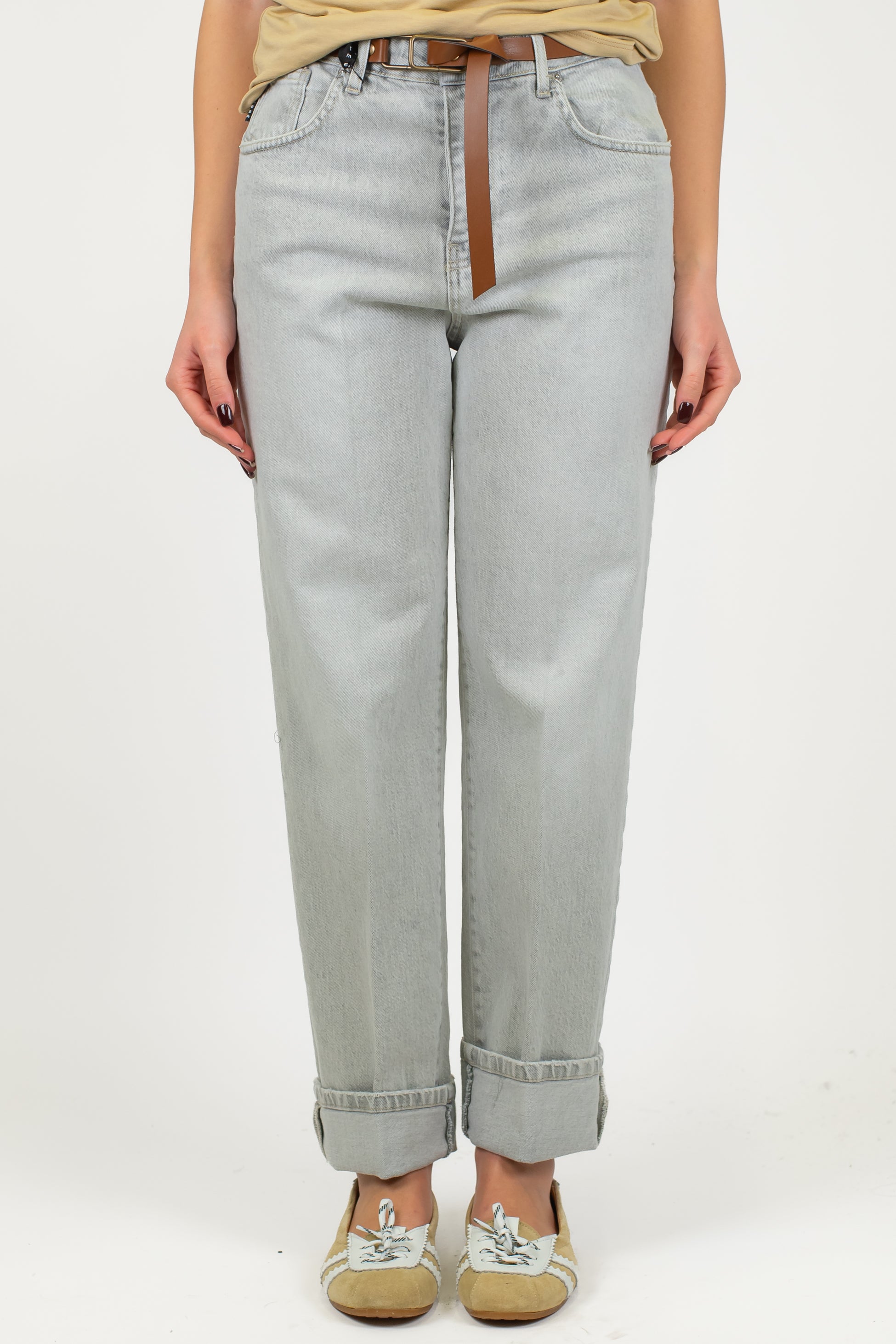 Haveone - Pantalone regular in denim colorato con risvolto