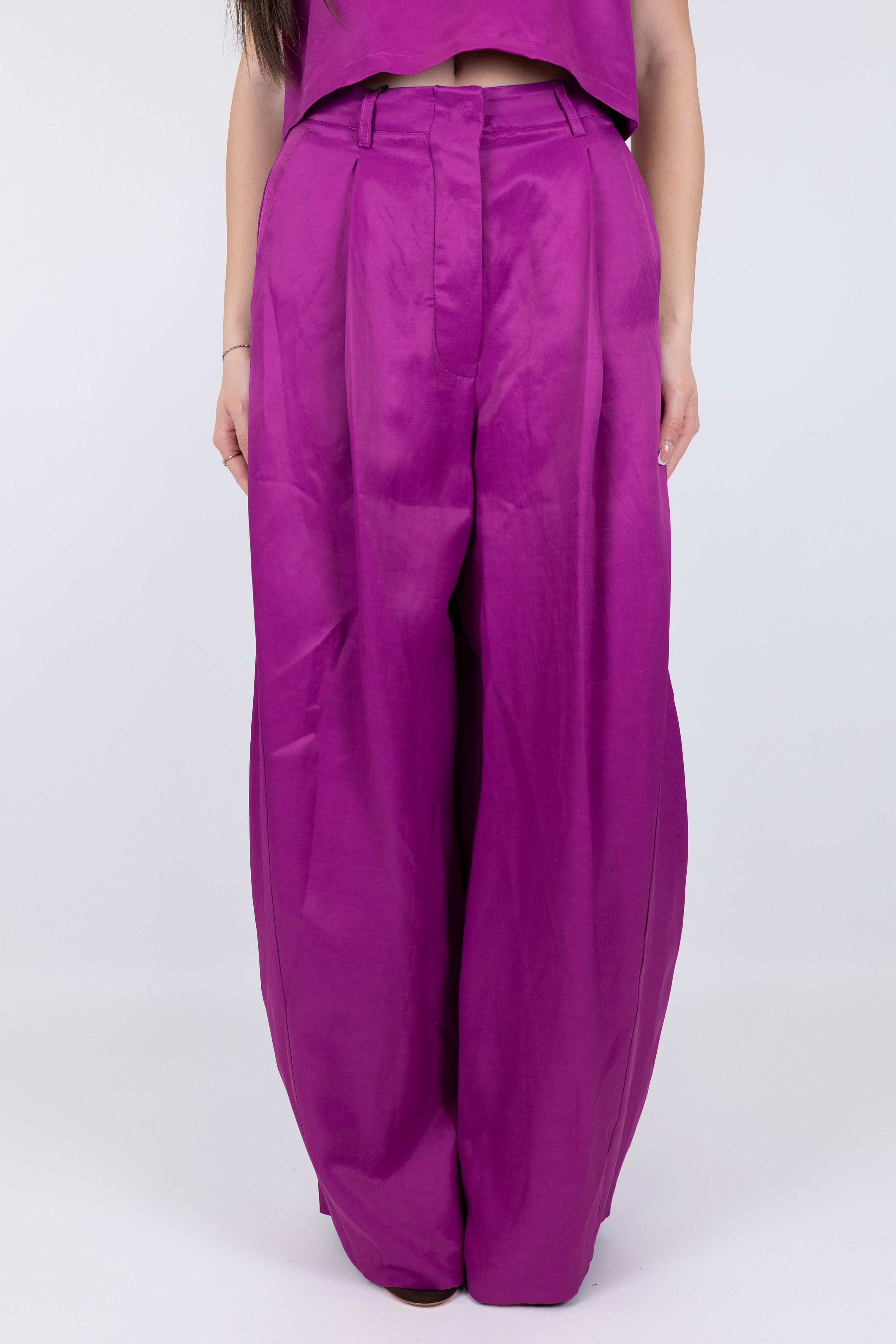 Tensione in - Pantalone palazzo in misto viscosa e lino con pinces