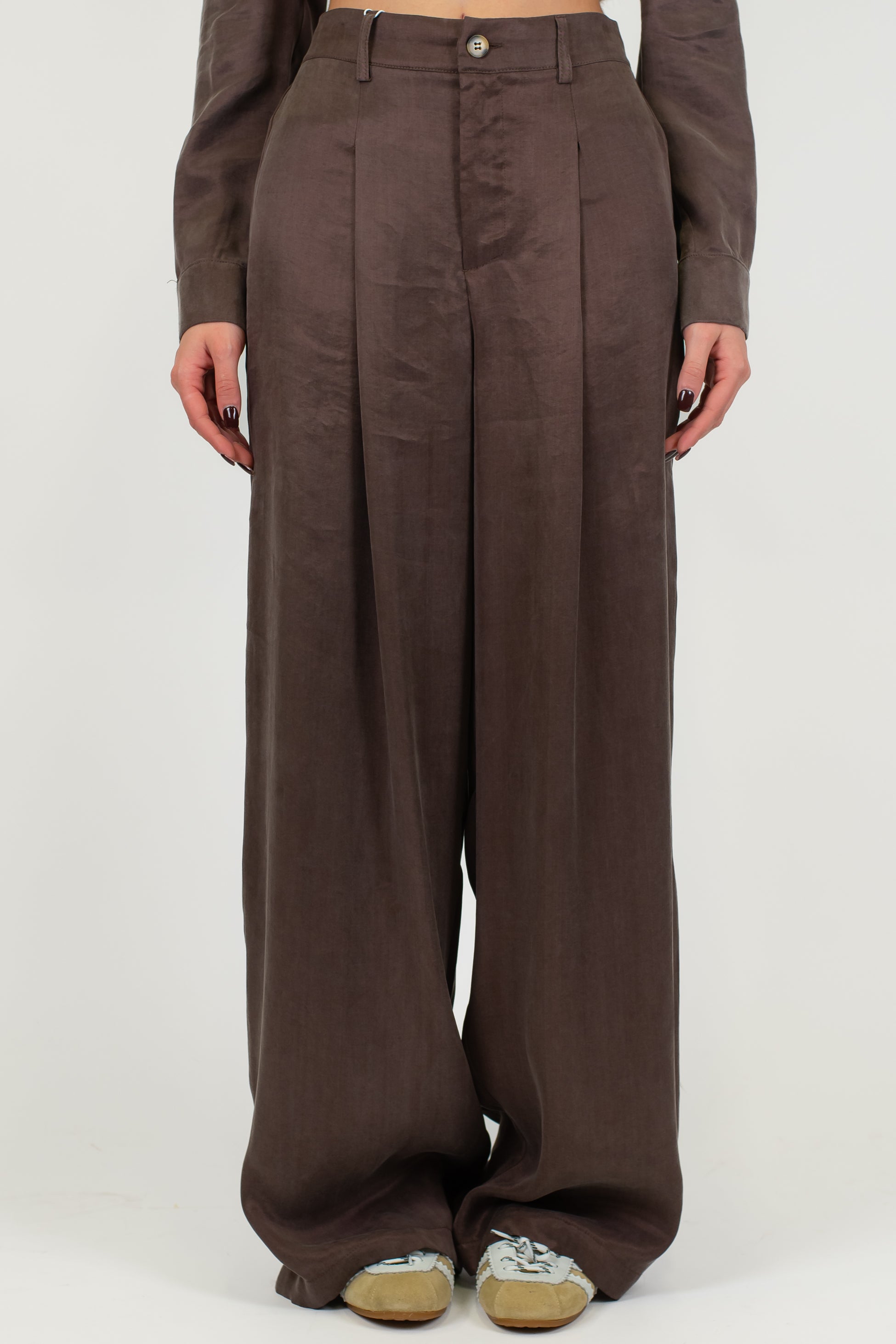 Motel - Pantalone palazzo in lyocell effetto seta con pinces