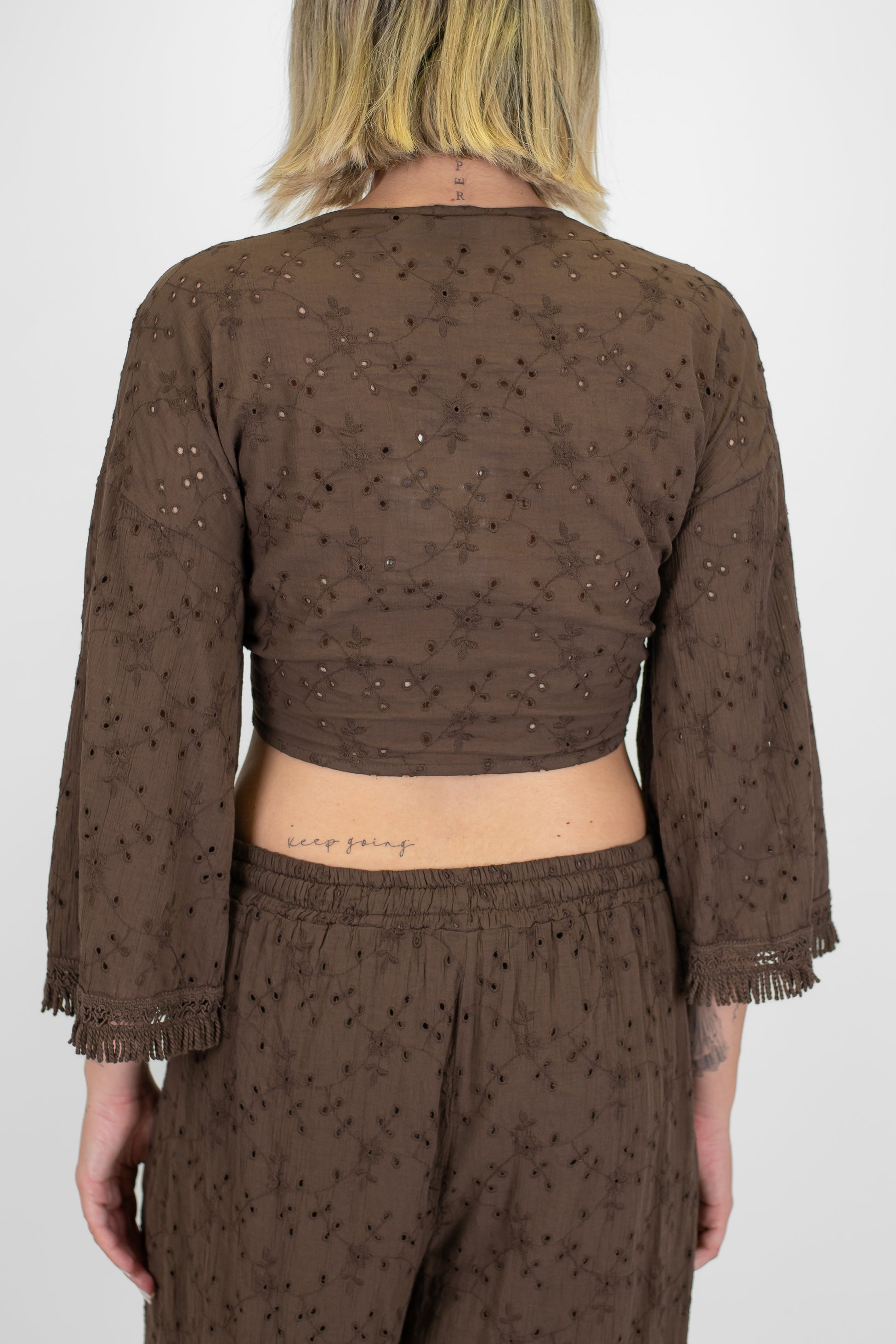 Haveone - Coordinato pantalone più top in pizzo san gallo