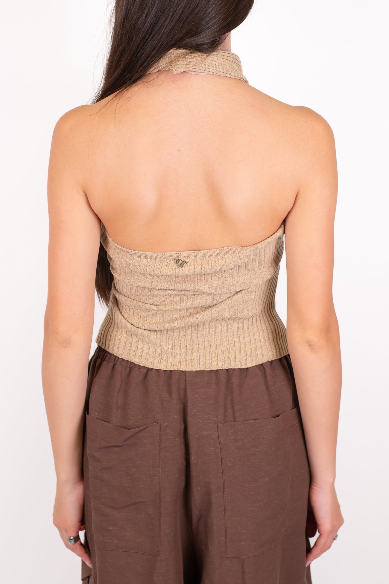 Dixie - Top fascia a costine con passaggio al collo ad incrocio
